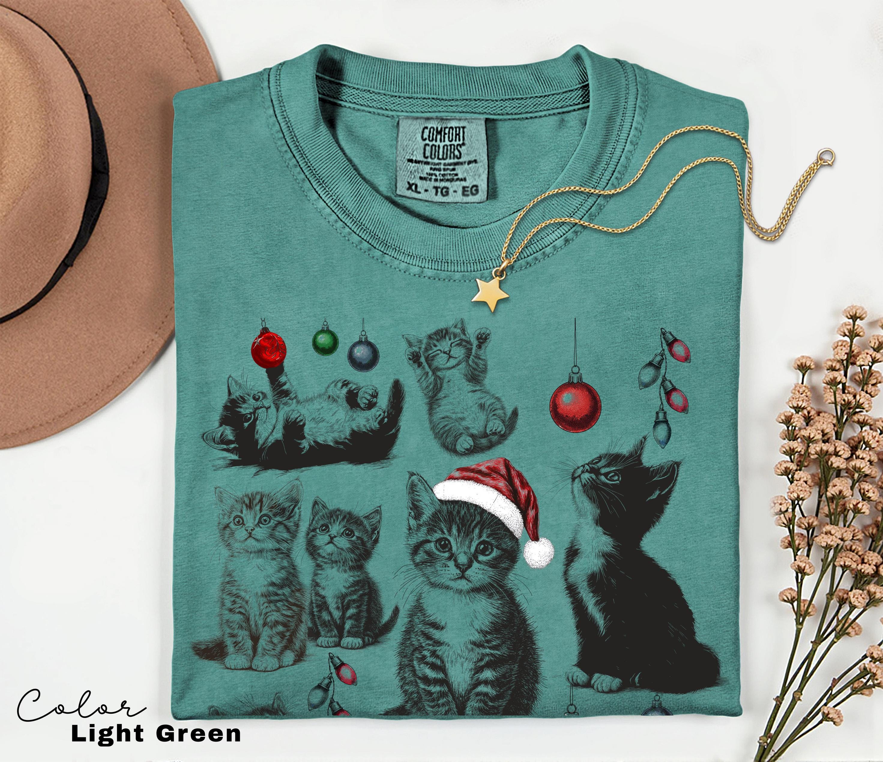Christmas Cat Shirt 90s Tattoo Style Retro Comfort Colors Tee