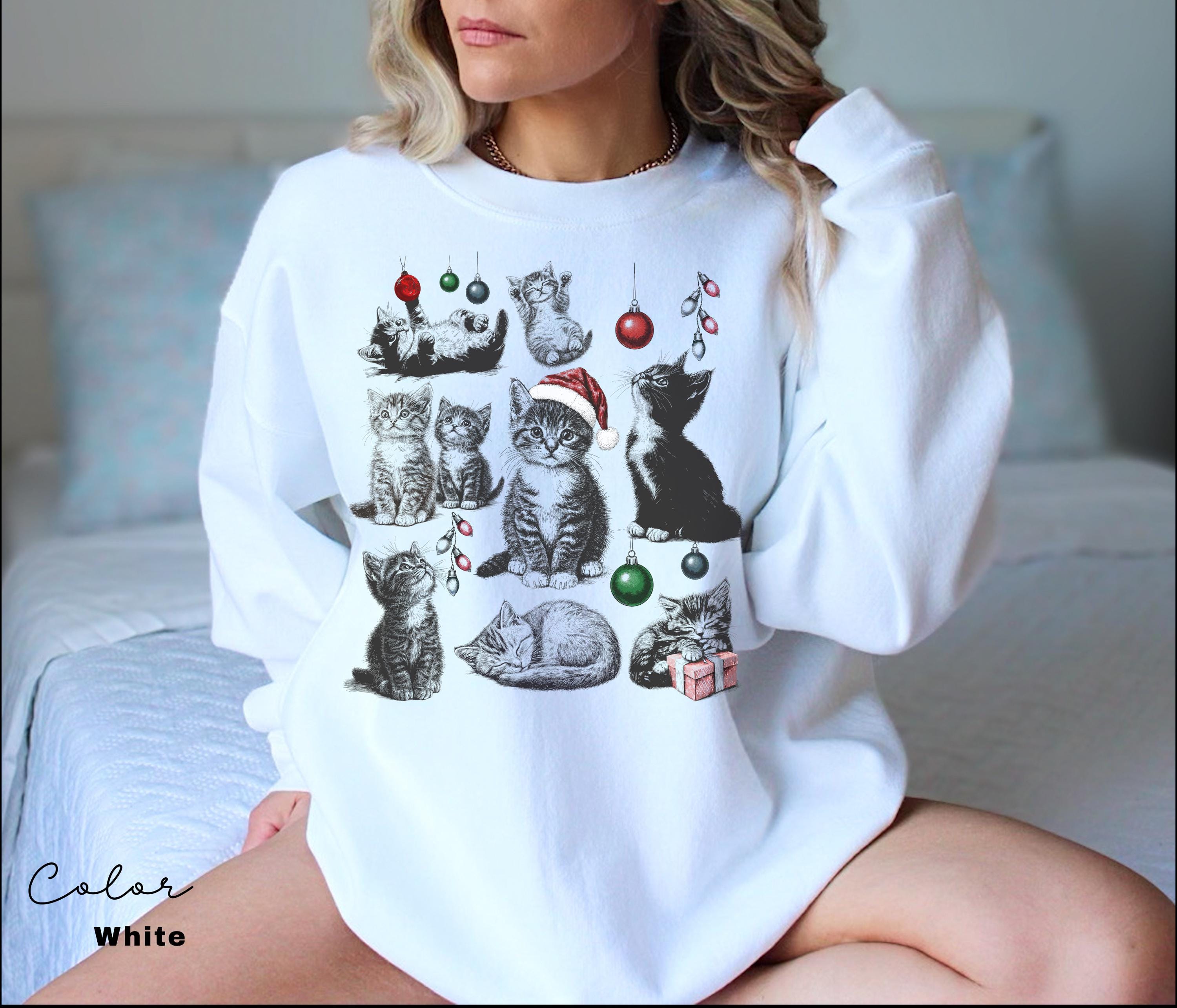 Christmas Cat Shirt 90s Tattoo Style, Retro Comfort Colors, Y2k Kitten Shirt, Cat Lovers Gift, Christmas Cat Sweatshirt