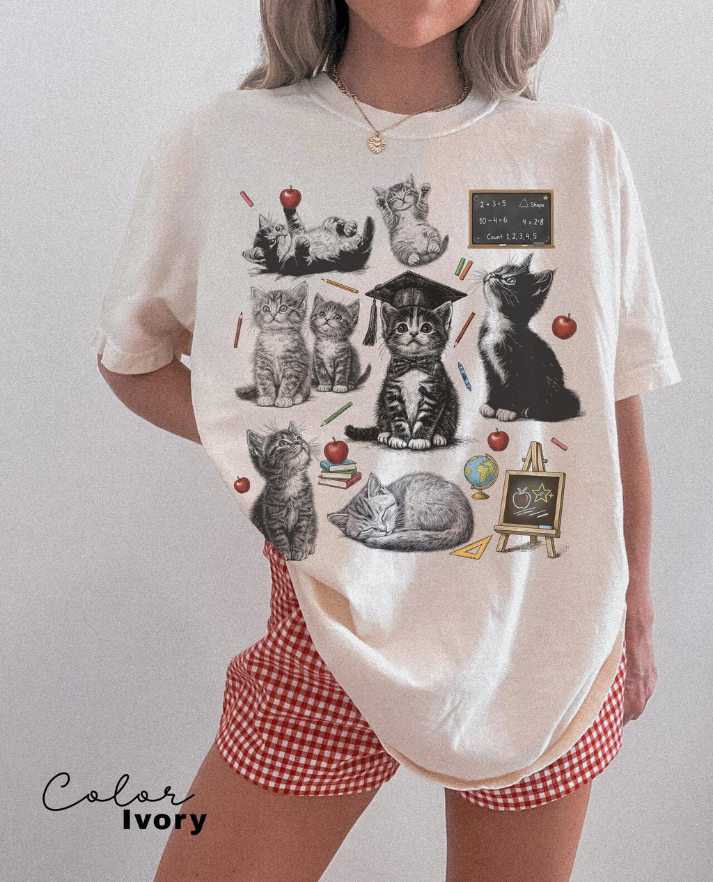 Retro Teacher Cat Kitten Shirt, Comfort Colors Tee, Cute Cat Elementary School Shirt, Teacher Team