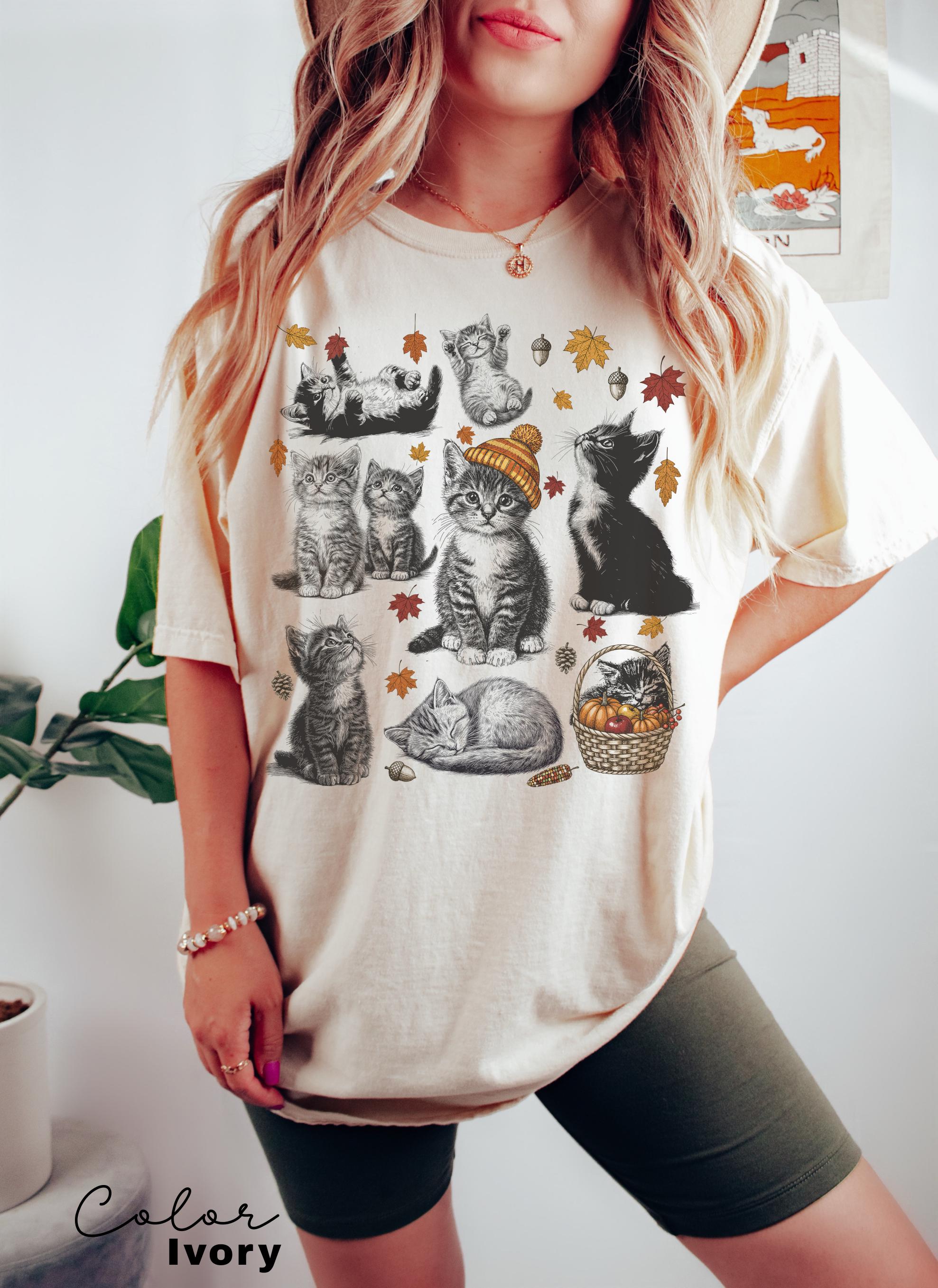 Cats 90s Vintage Tattoo Style Tshirt, Cat Fall Autumn Shirt, Retro Comfort Colors® Y2k Kitten Shirt, Cat Lovers Gift, Cute Cat Shirts