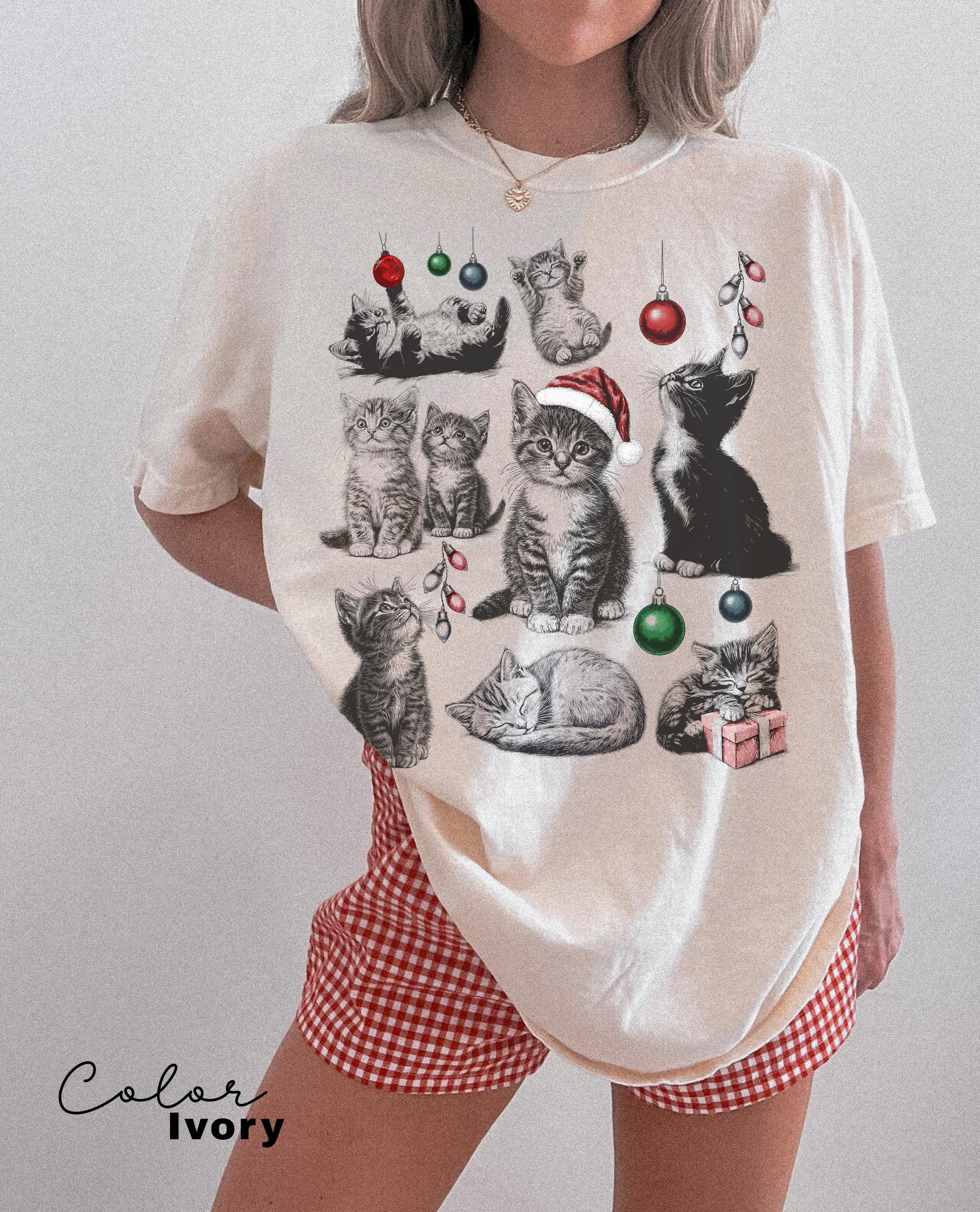Christmas Cat Shirt 90s Tattoo Style, Retro Comfort Colors, Y2k Kitten Shirt, Cat Lovers Gift, Christmas Cat Sweatshirt