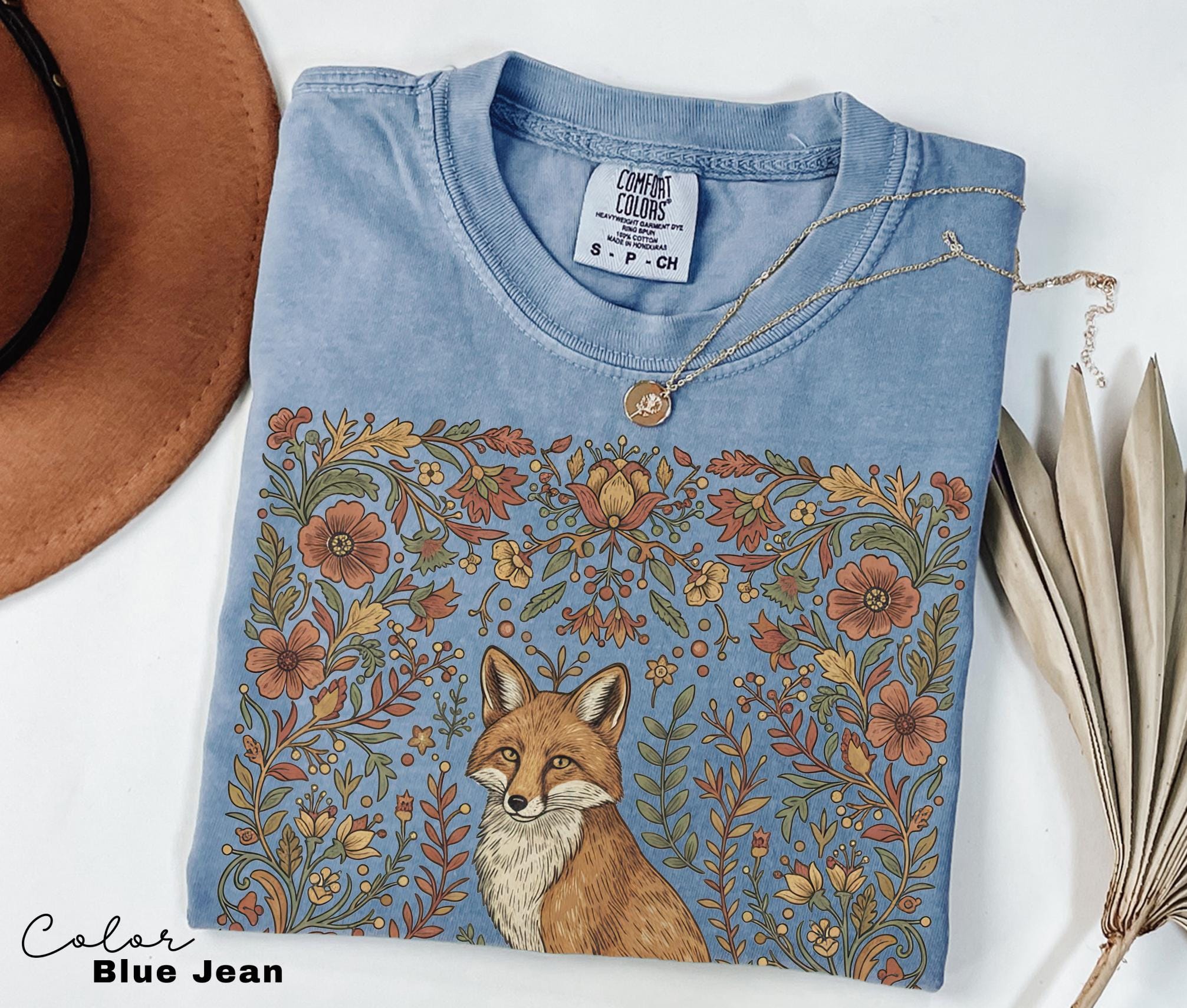 Comfort Colors Fox Shirt, Cottagecore boho t-shirt, Floral Fall Shirt, Vintage Flower t-shirt