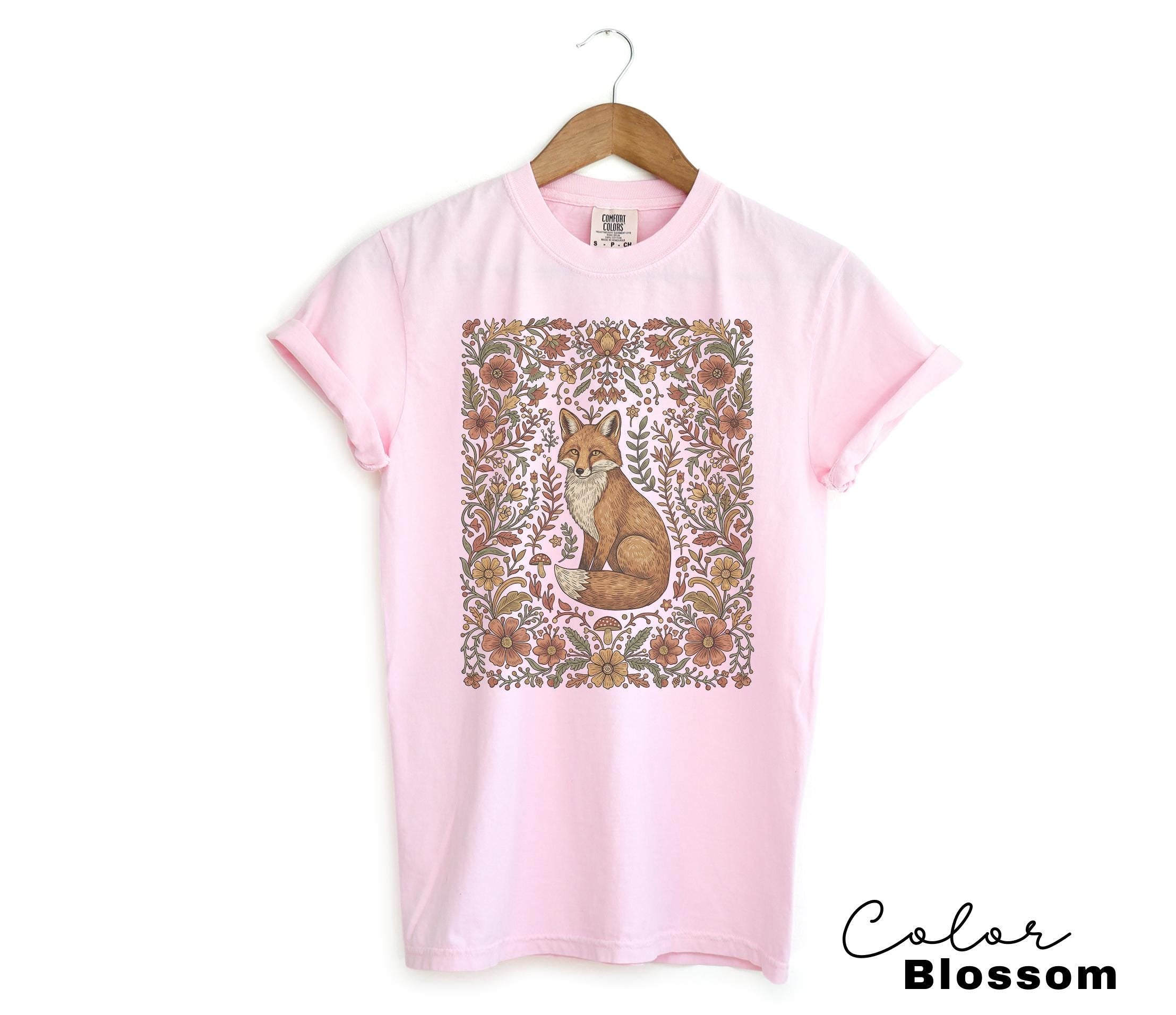 Comfort Colors Fox Shirt, Cottagecore boho t-shirt, Floral Fall Shirt, Vintage Flower t-shirt