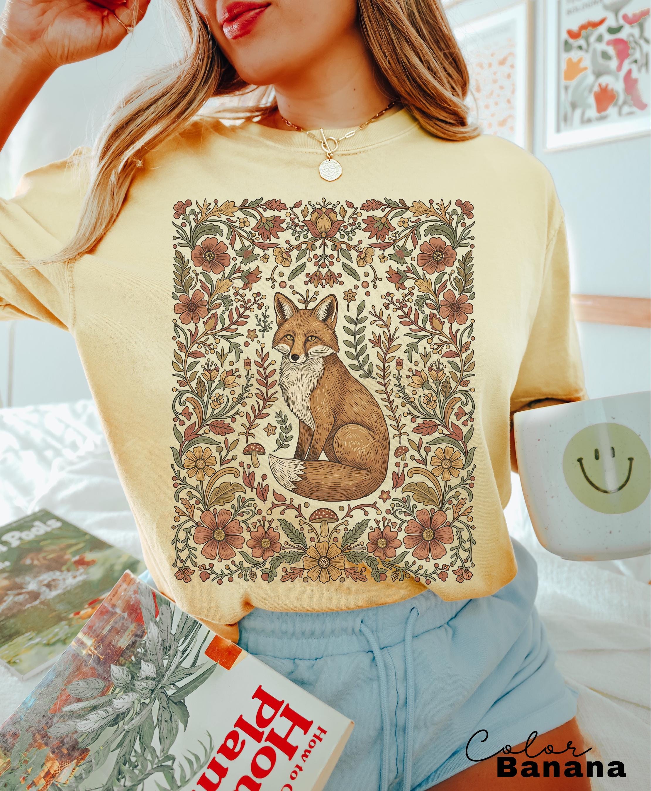Comfort Colors Fox Shirt, Cottagecore boho t-shirt, Floral Fall Shirt, Vintage Flower t-shirt