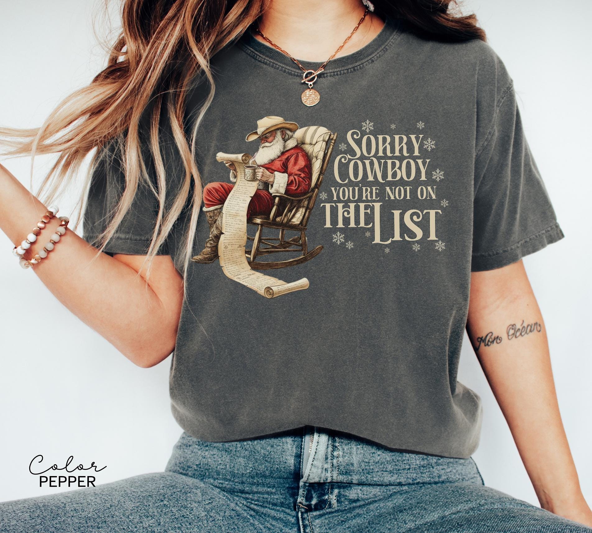 Funny Christmas Shirt, Sorry Cowboy Not on the List, Retro Western Santa, Christmas Sarcastic Shirt, Merry Christmas, Christmas Gifts