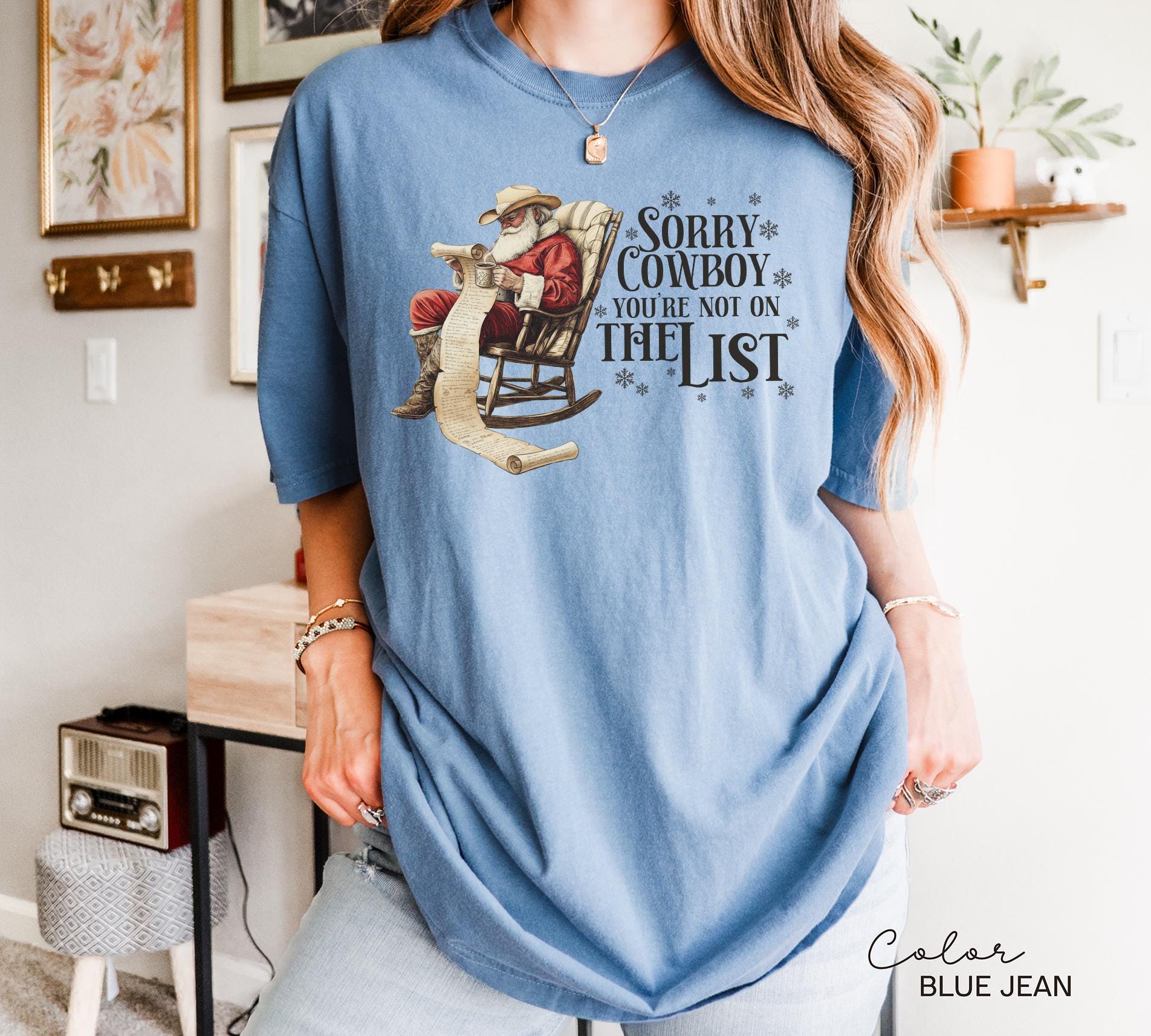 Funny Christmas Shirt, Sorry Cowboy Not on the List, Retro Western Santa, Christmas Sarcastic Shirt, Merry Christmas, Christmas Gifts