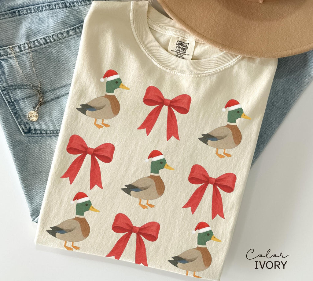 Christmas Duck Bow Shirt, Duck Christmas Shirt, Funny Christmas T-shirt, Cute Holiday Tee, Xmas Gift,