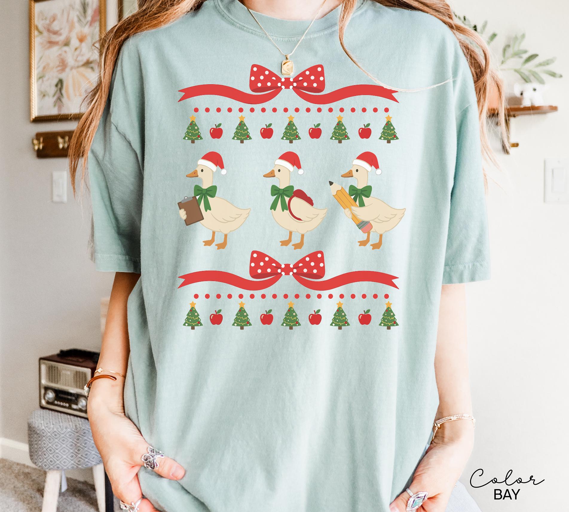 Christmas Silly Teacher Goose Shirt, Christmas Teacher Gift, Christmas Teacher Tshirt, Cozy Winter Tee, Comfort Colors Teacher Shirt Gift