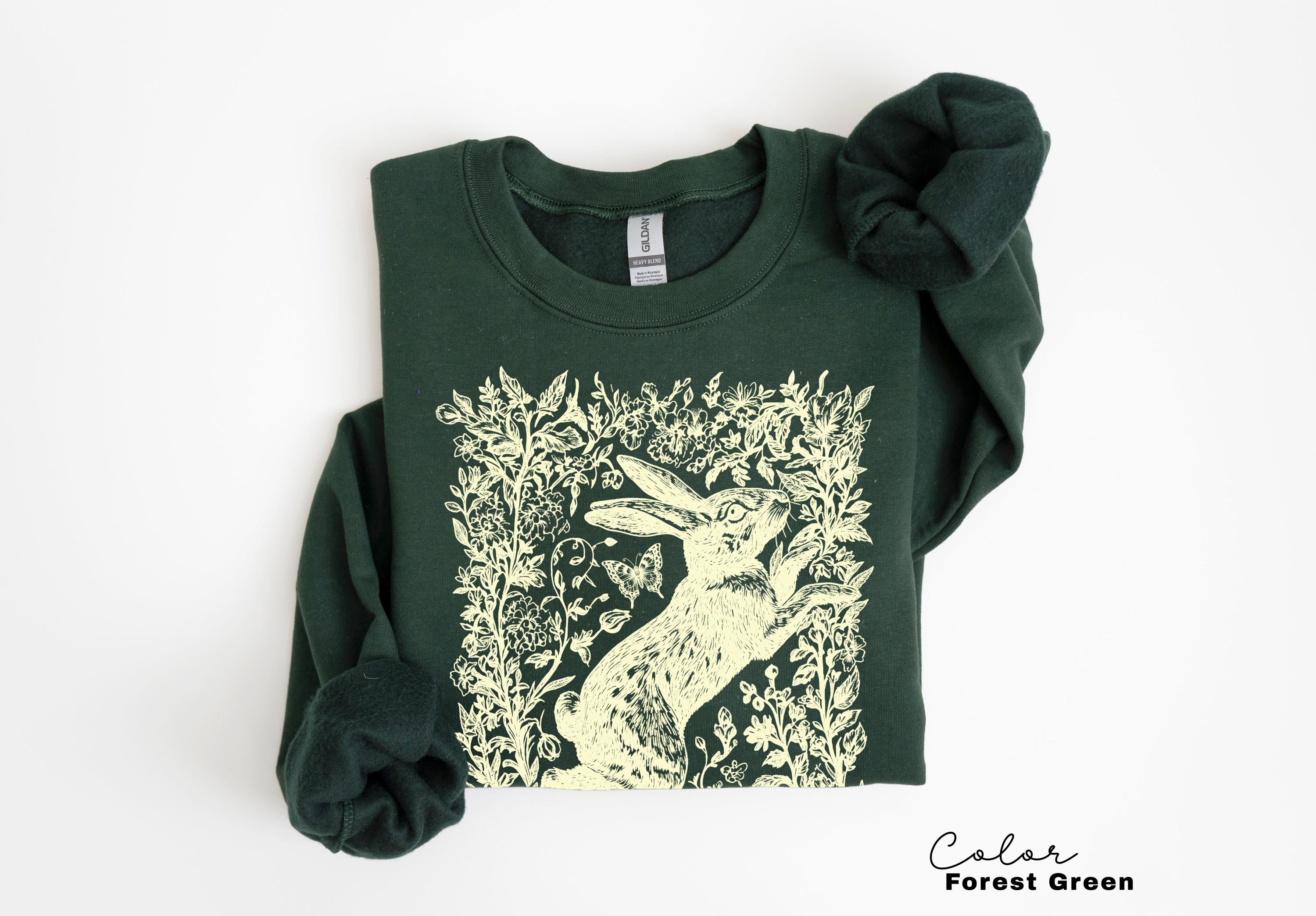 Cottagecore Rabbit Sweatshirt, Wild Hare, Folk Art Forest Animal, Woodland Aesthetic Top, Cottagecore Crewneck, Forestcore