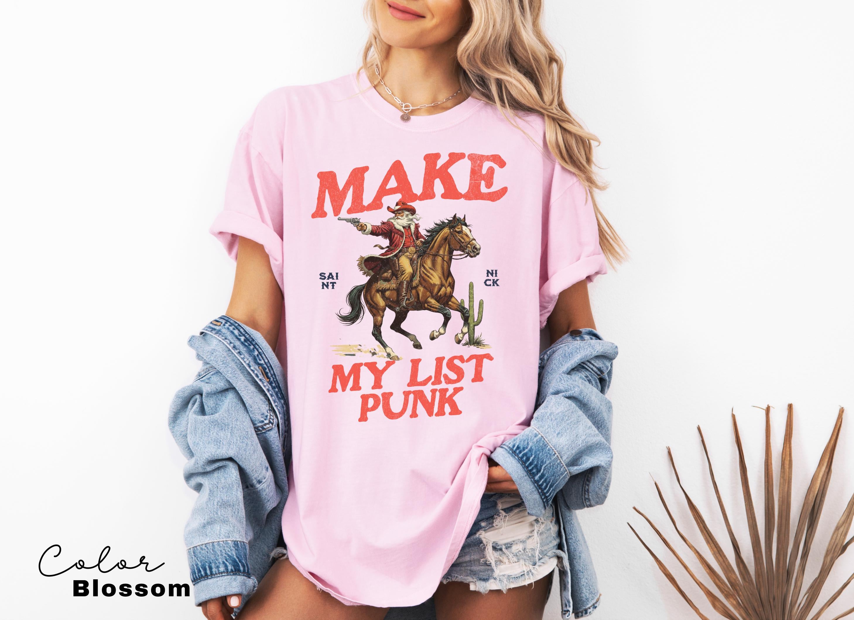 Funny Santa Christmas Shirt, Cowboy Santa, Make My List Punk, Retro Western Santa, Christmas Sarcastic Shirt,