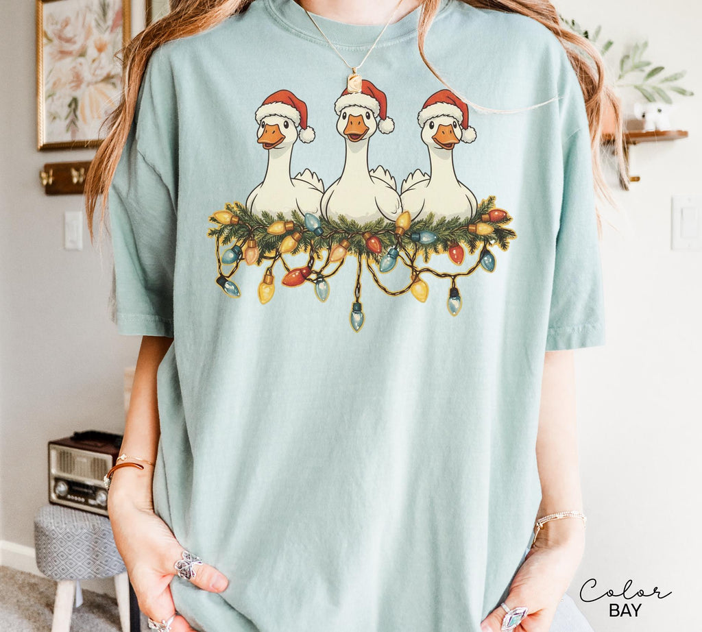 Christmas Goose Comfort Colors Shirt, Retro Goose Holiday Shirt, Cute Christmas Goose Tee