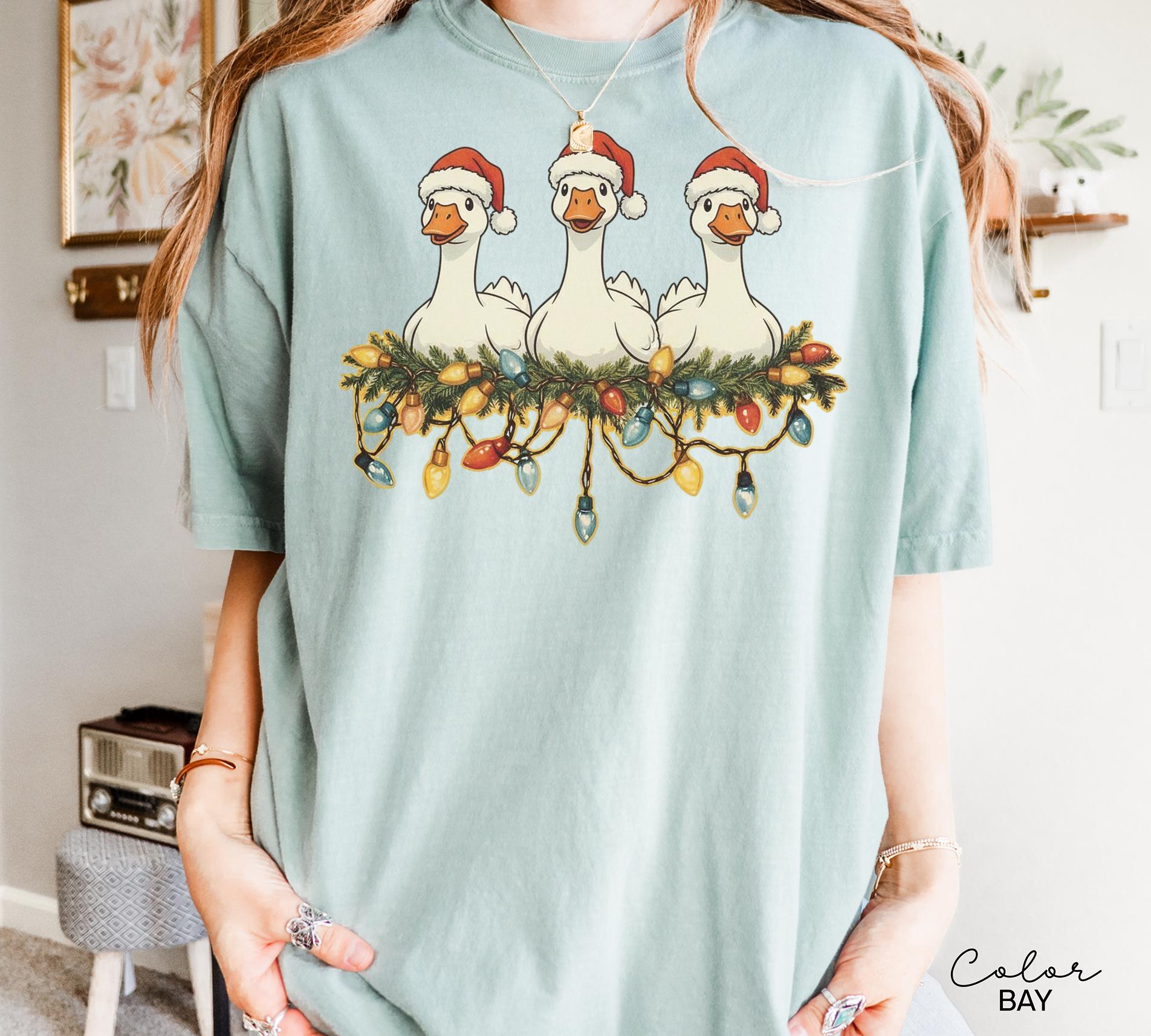 Christmas Goose Comfort Colors Shirt, Retro Goose Holiday Shirt, Cute Christmas Goose Tee