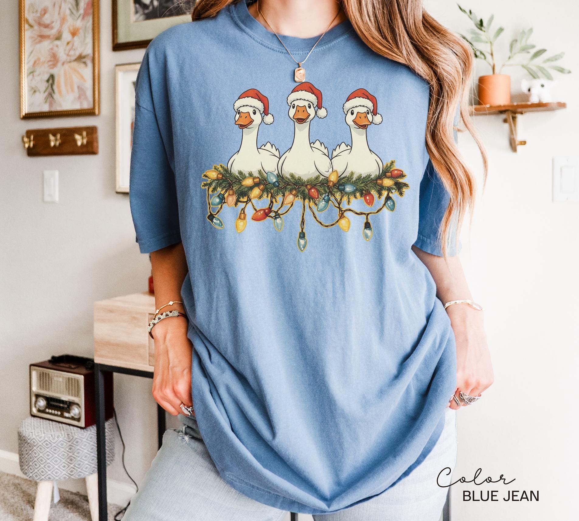 Christmas Goose Comfort Colors Shirt, Retro Goose Holiday Shirt, Cute Christmas Goose Tee