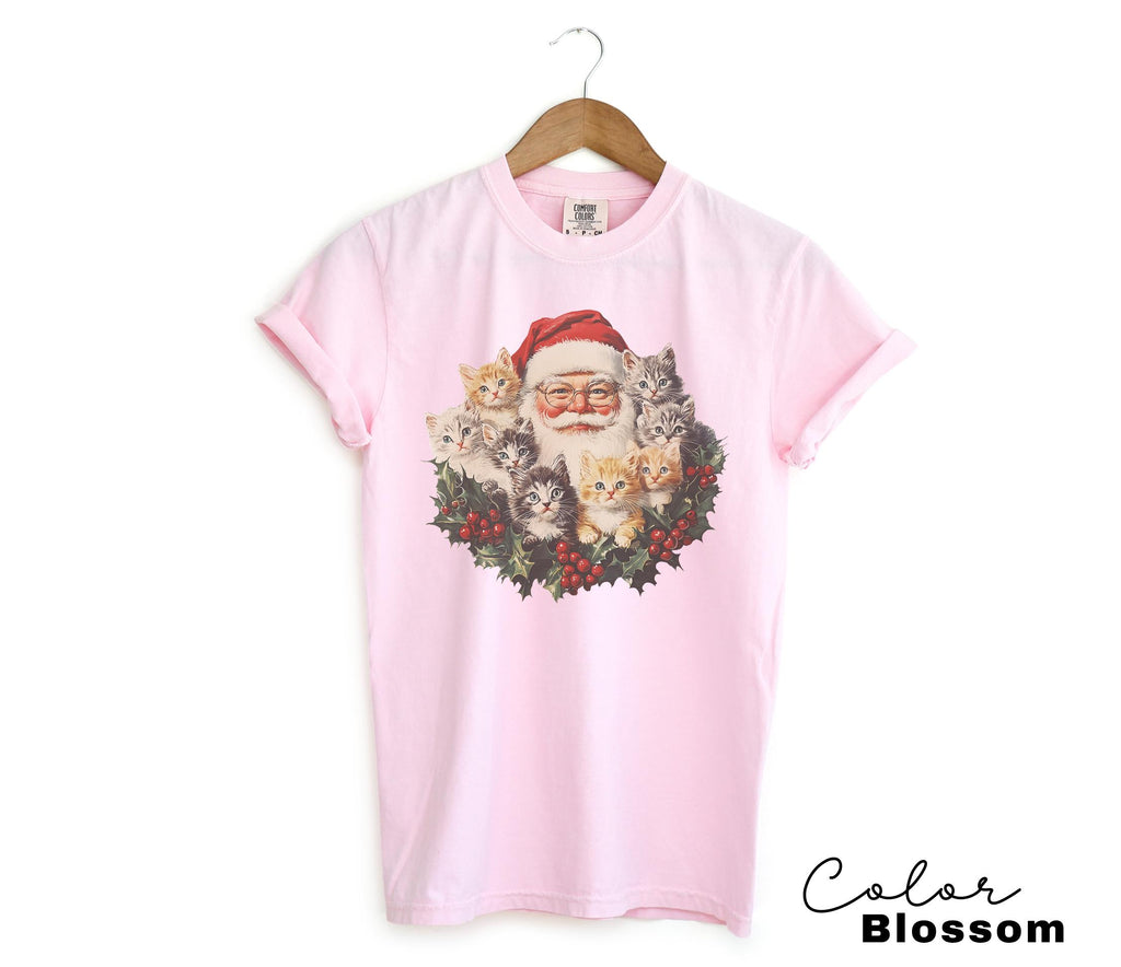 Santa Claus Kittens Christmas Shirt, Comfort Colors, Retro Old Saint Nick Holiday Crewneck, Funny Ugly T-shirt, Xmas Gift For Cat Lovers