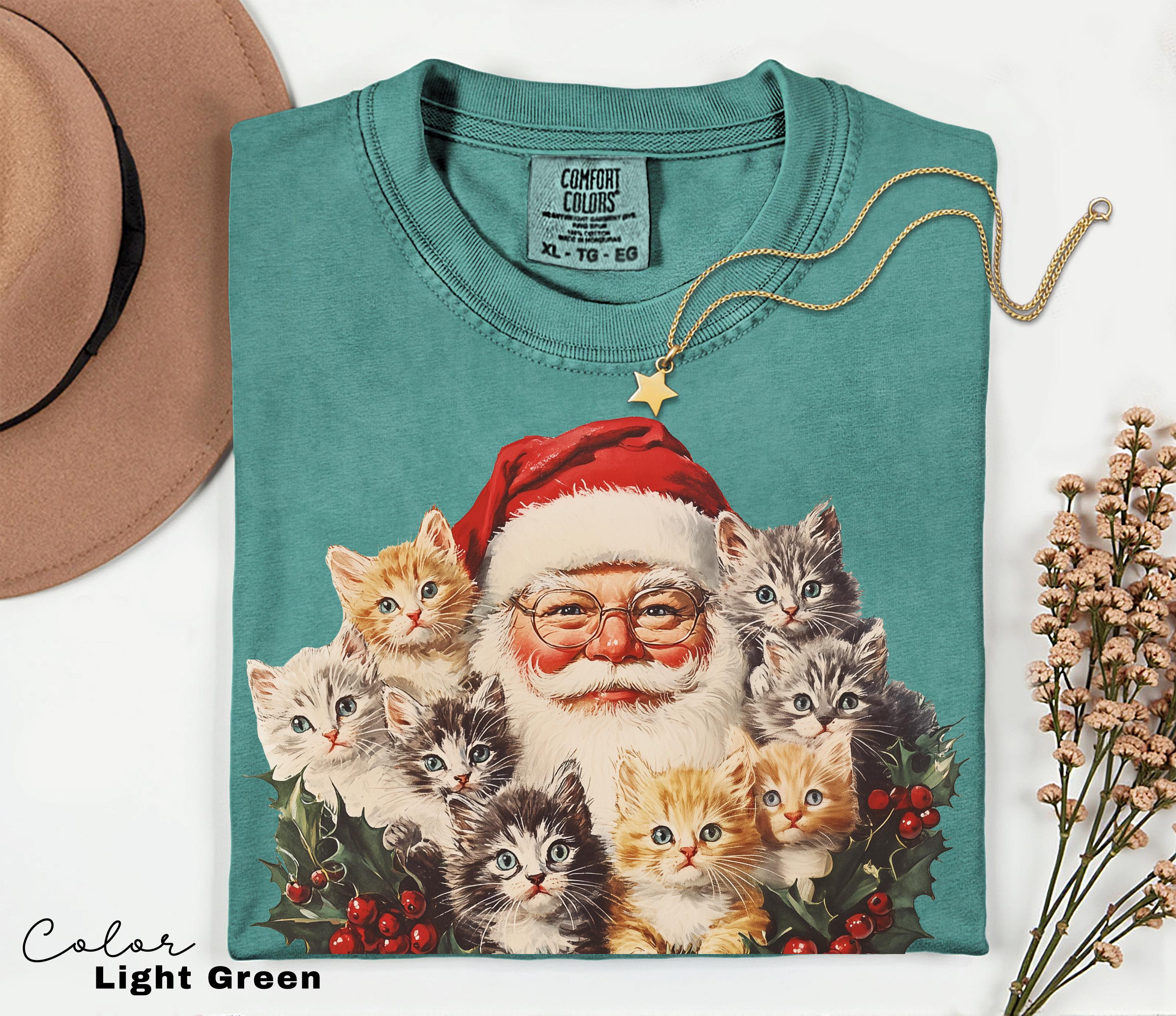 Santa Claus Kittens Christmas Shirt, Comfort Colors, Retro Old Saint Nick Holiday Crewneck, Funny Ugly T-shirt, Xmas Gift For Cat Lovers