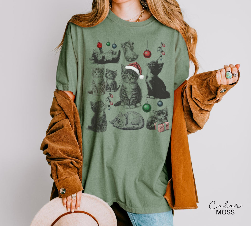 Christmas Cat Shirt 90s Tattoo Style Retro Comfort Colors Tee