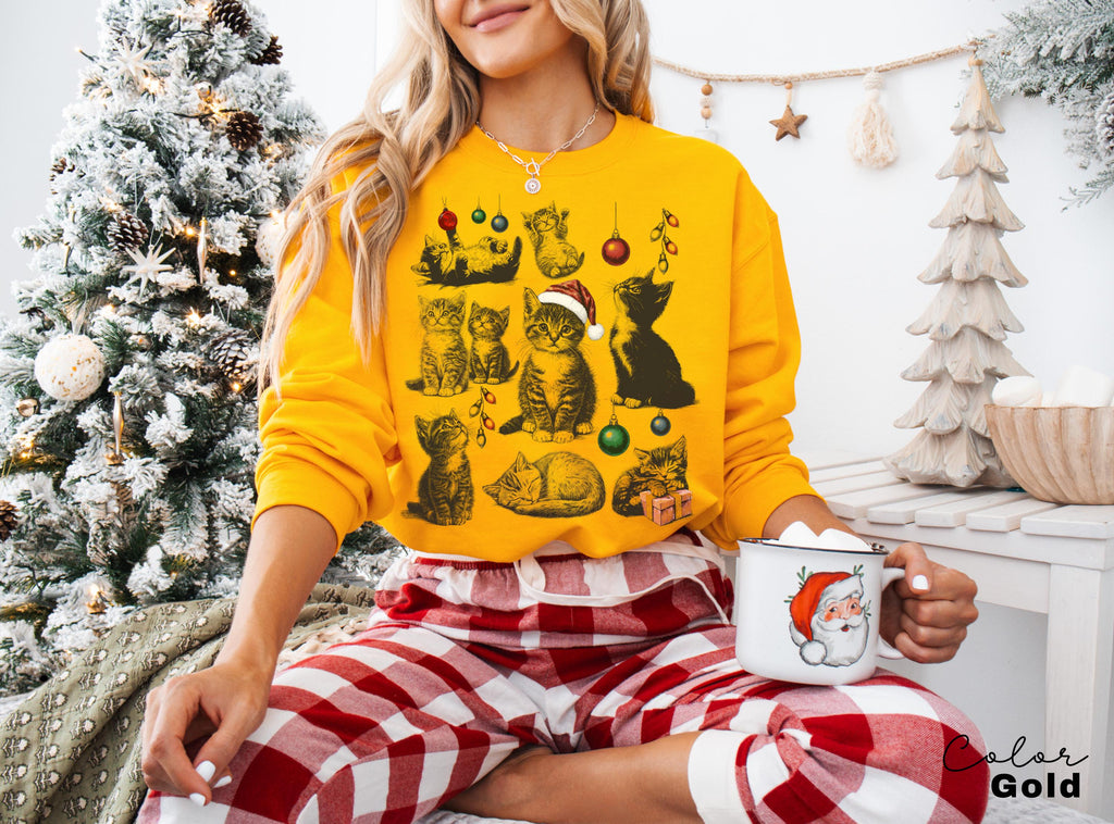 Christmas Cat Shirt 90s Tattoo Style, Retro Comfort Colors, Y2k Kitten Shirt, Cat Lovers Gift, Christmas Cat Sweatshirt