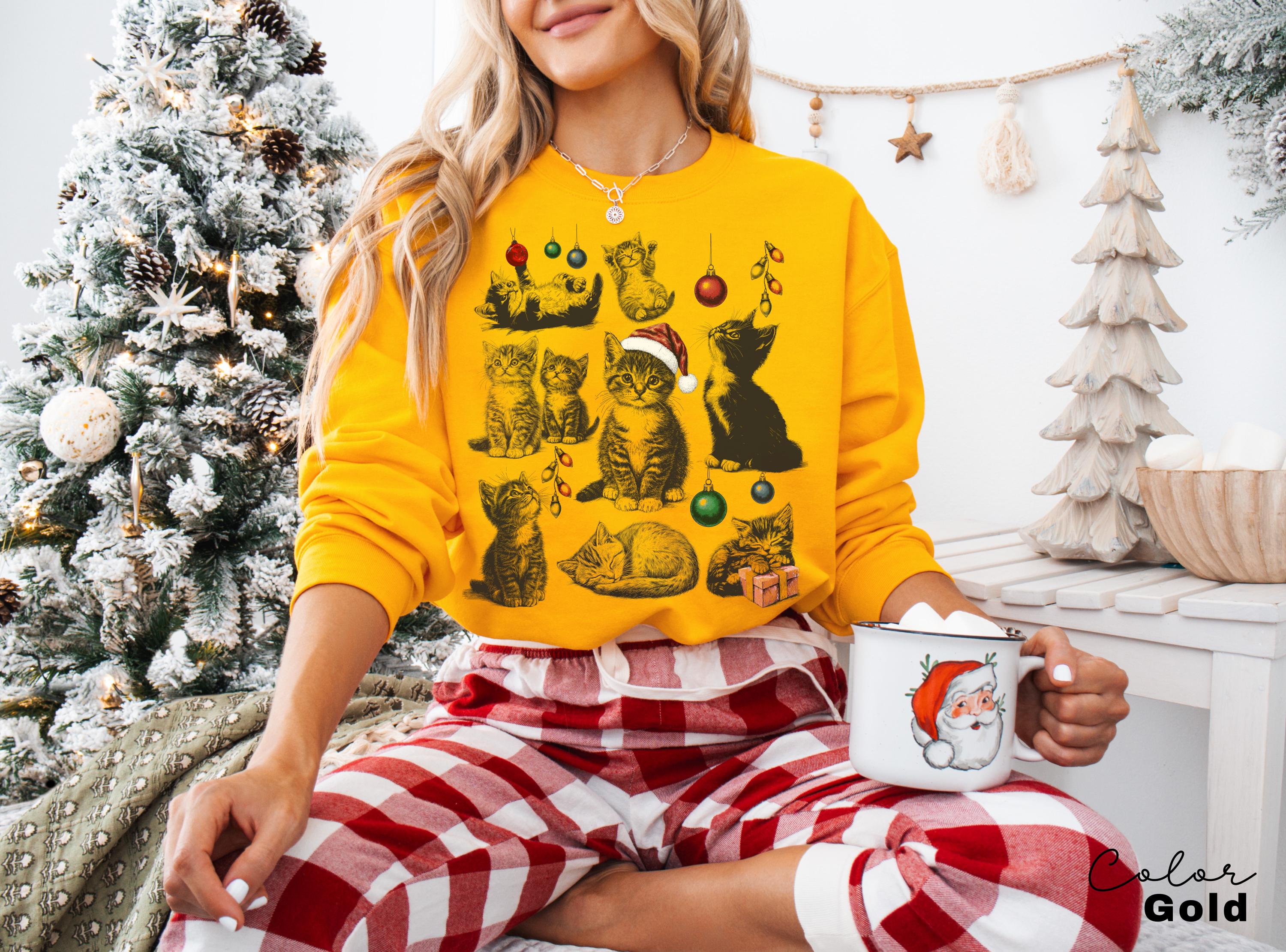 Christmas Cat Shirt 90s Tattoo Style, Retro Comfort Colors, Y2k Kitten Shirt, Cat Lovers Gift, Christmas Cat Sweatshirt