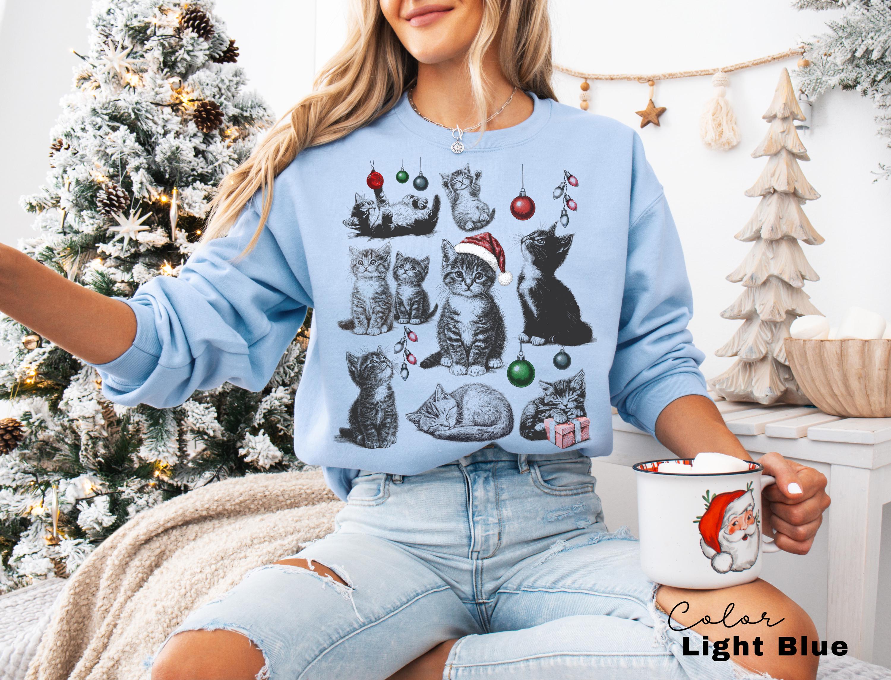 Christmas Cat Shirt 90s Tattoo Style, Retro Comfort Colors, Y2k Kitten Shirt, Cat Lovers Gift, Christmas Cat Sweatshirt