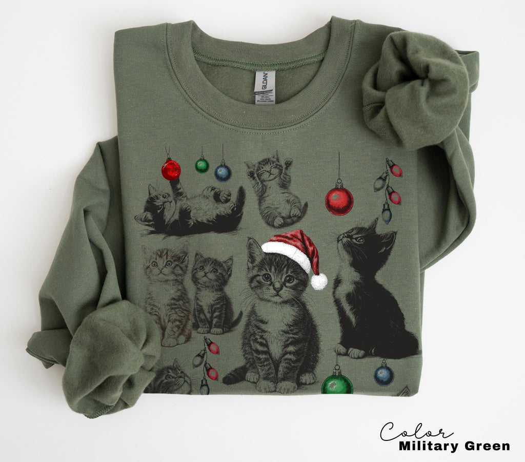Christmas Cat Shirt 90s Tattoo Style, Retro Comfort Colors, Y2k Kitten Shirt, Cat Lovers Gift, Christmas Cat Sweatshirt