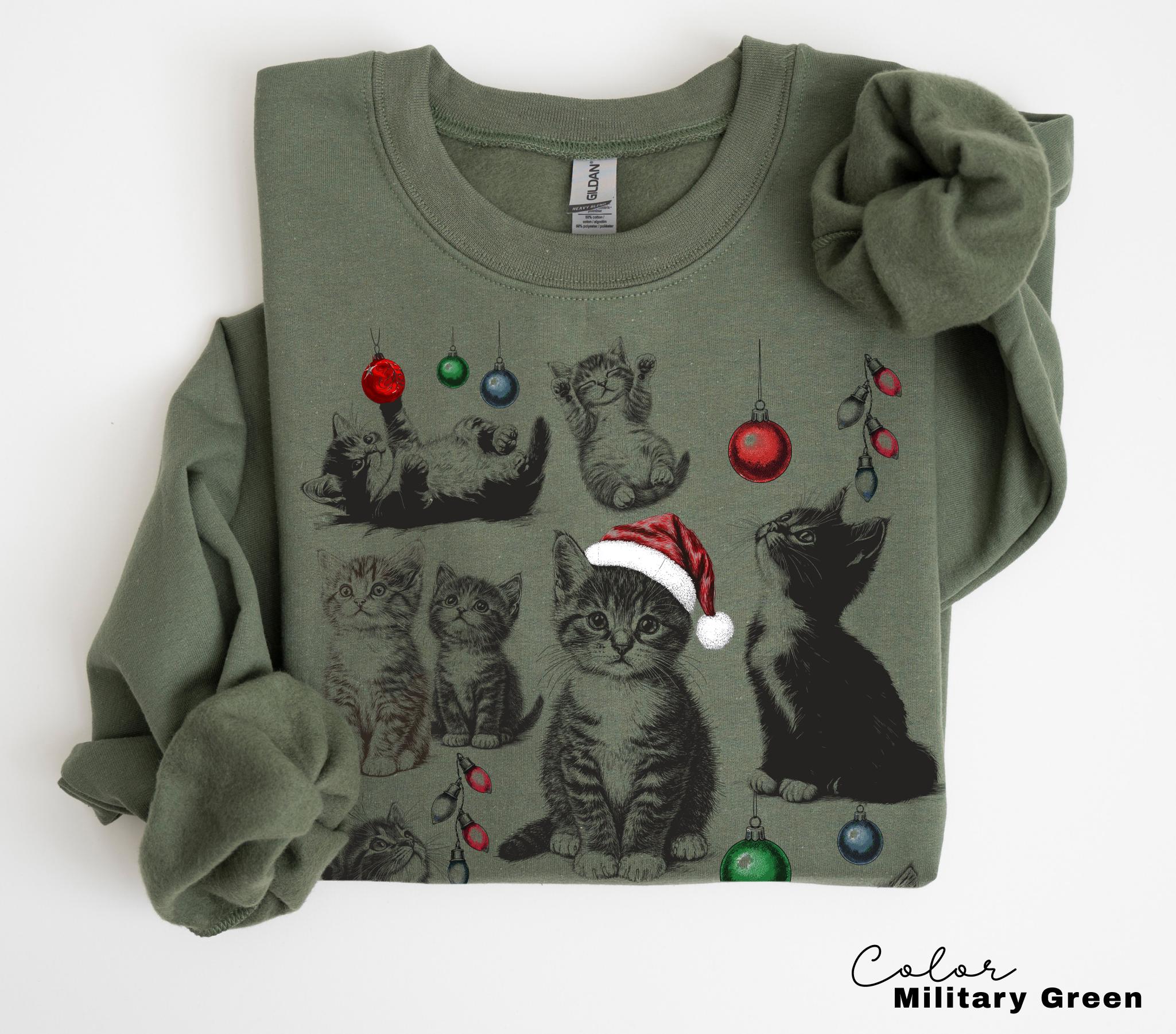 Christmas Cat Shirt 90s Tattoo Style, Retro Comfort Colors, Y2k Kitten Shirt, Cat Lovers Gift, Christmas Cat Sweatshirt