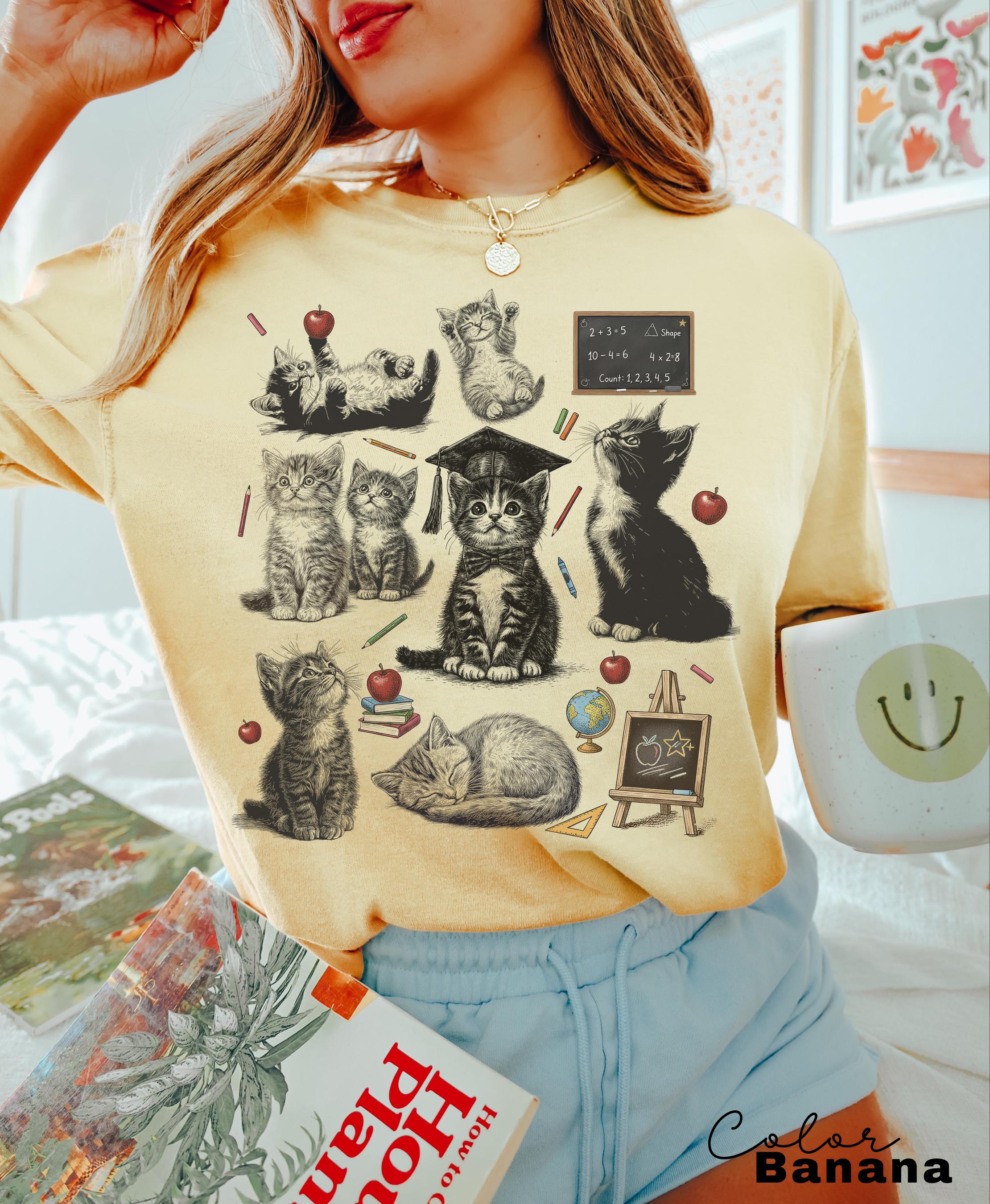 Retro Teacher Cat Kitten Shirt, Comfort Colors Tee, Cute Cat Elementary School Shirt, Teacher Team