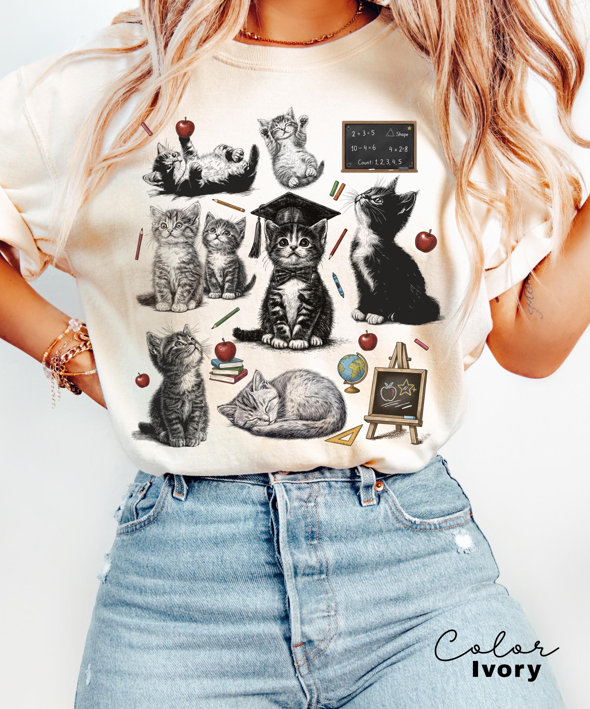 Retro Teacher Cat Kitten Shirt, Comfort Colors Tee, Cute Cat Elementary School Shirt, Teacher Team