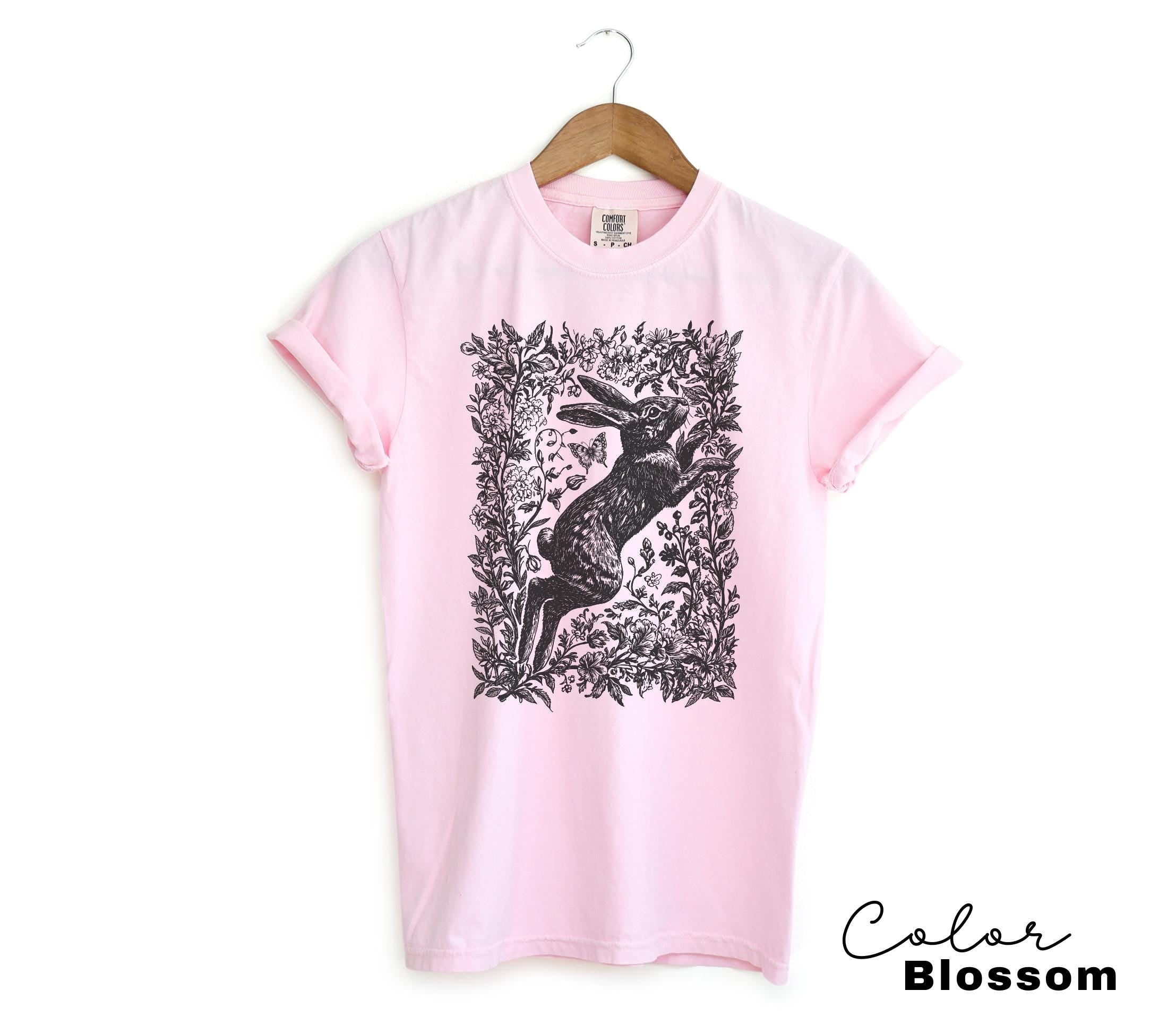 Cottagecore Rabbit Shirt, Wild Hare t-shirt, Folk Art Forest Animal TShirt, Woodland Aesthetic Top, Comfort Colors Tee, Boho Tee
