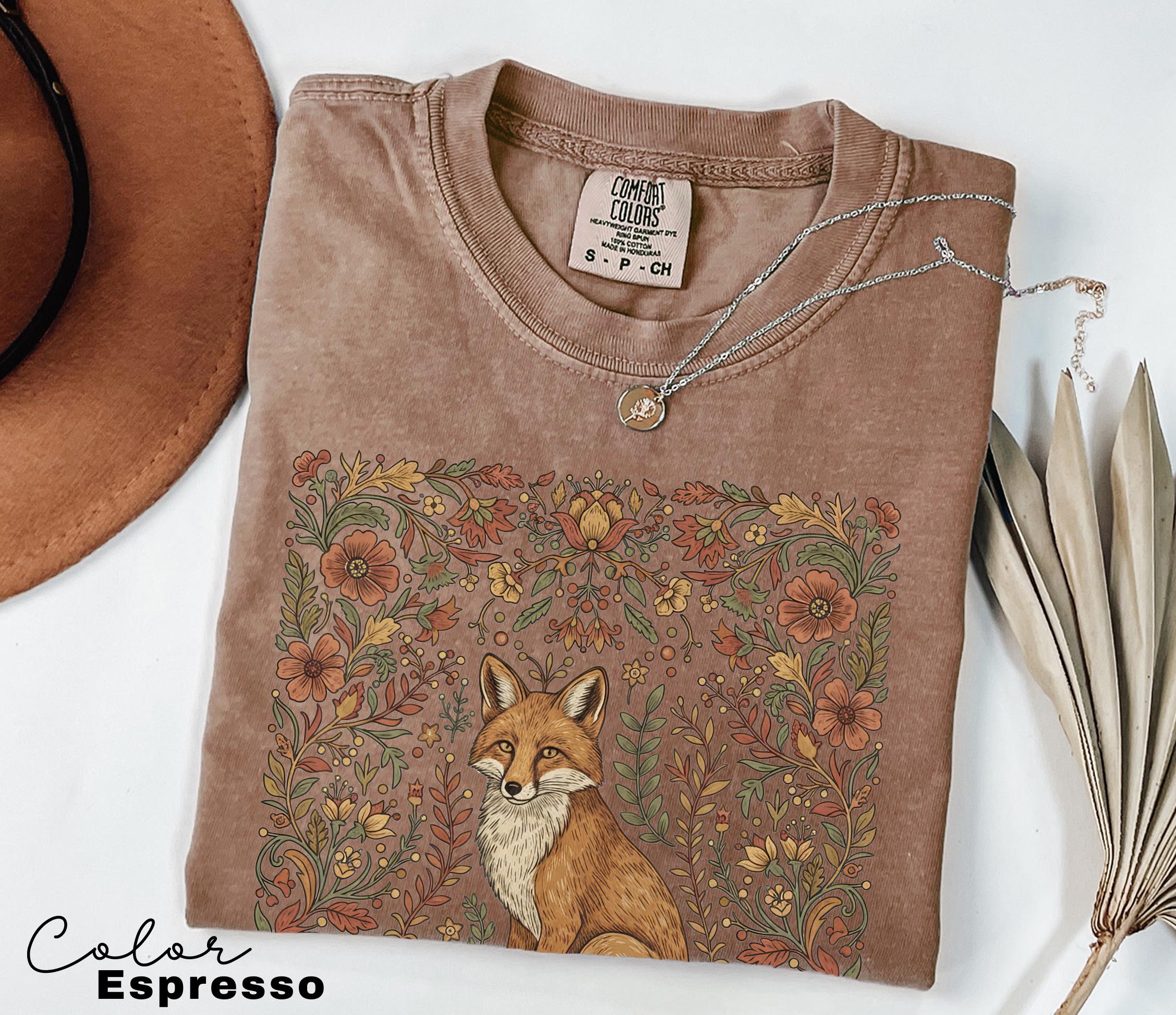 Comfort Colors Fox Shirt, Cottagecore boho t-shirt, Floral Fall Shirt, Vintage Flower t-shirt
