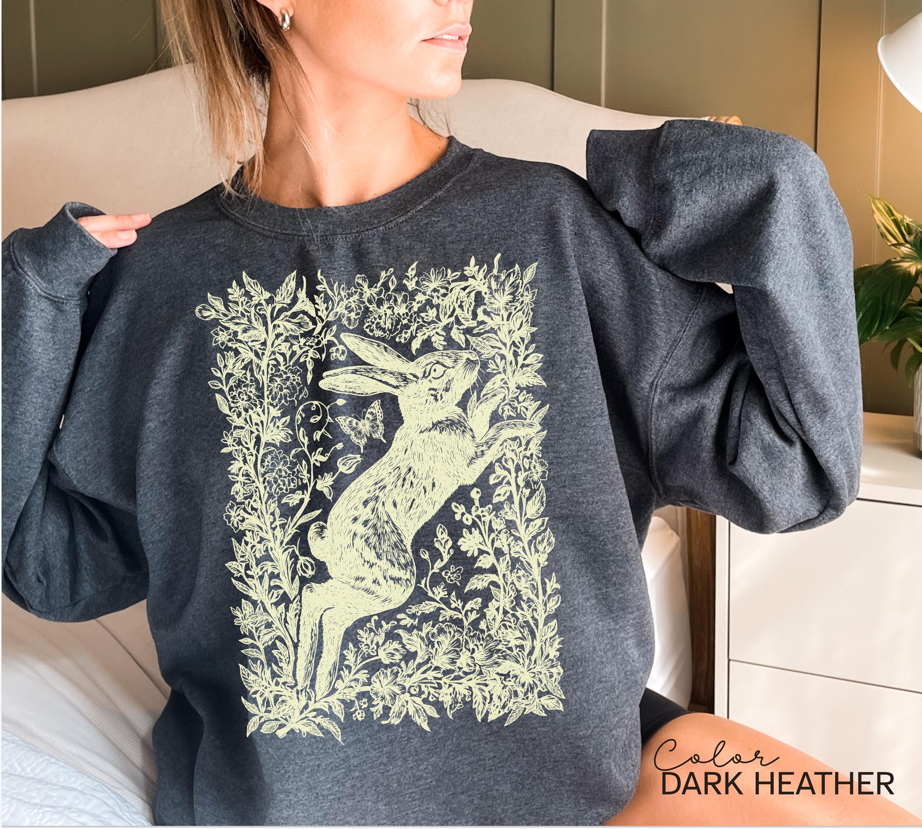 Cottagecore Rabbit Sweatshirt, Wild Hare, Folk Art Forest Animal, Woodland Aesthetic Top, Cottagecore Crewneck, Forestcore
