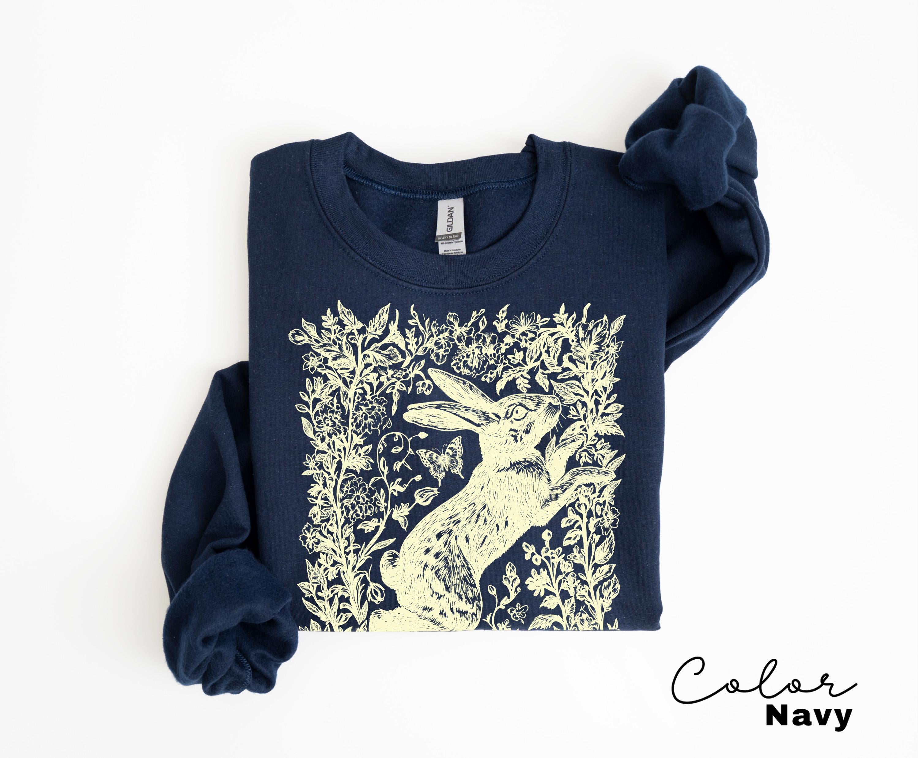 Cottagecore Rabbit Sweatshirt, Wild Hare, Folk Art Forest Animal, Woodland Aesthetic Top, Cottagecore Crewneck, Forestcore