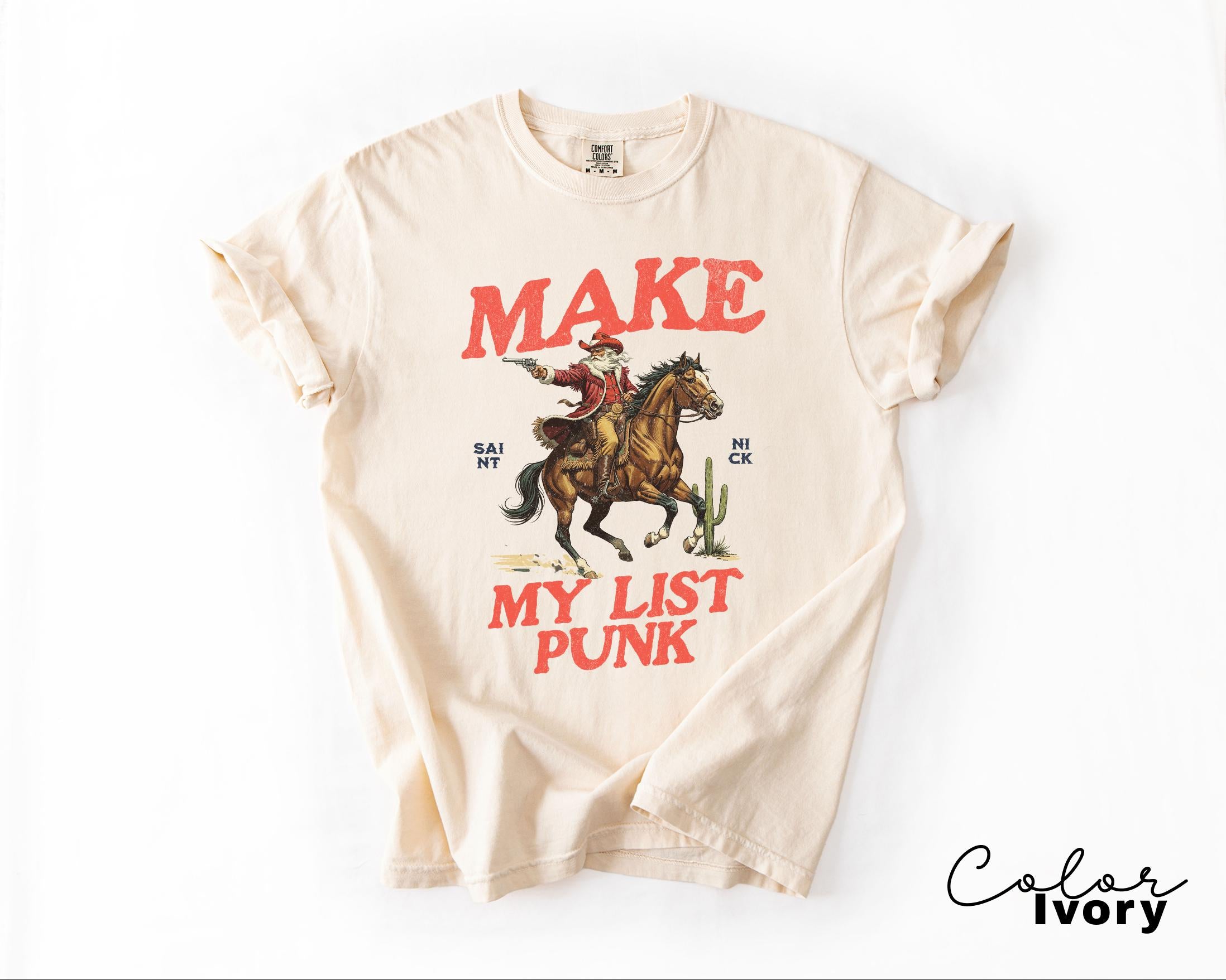 Funny Santa Christmas Shirt, Cowboy Santa, Make My List Punk, Retro Western Santa, Christmas Sarcastic Shirt,