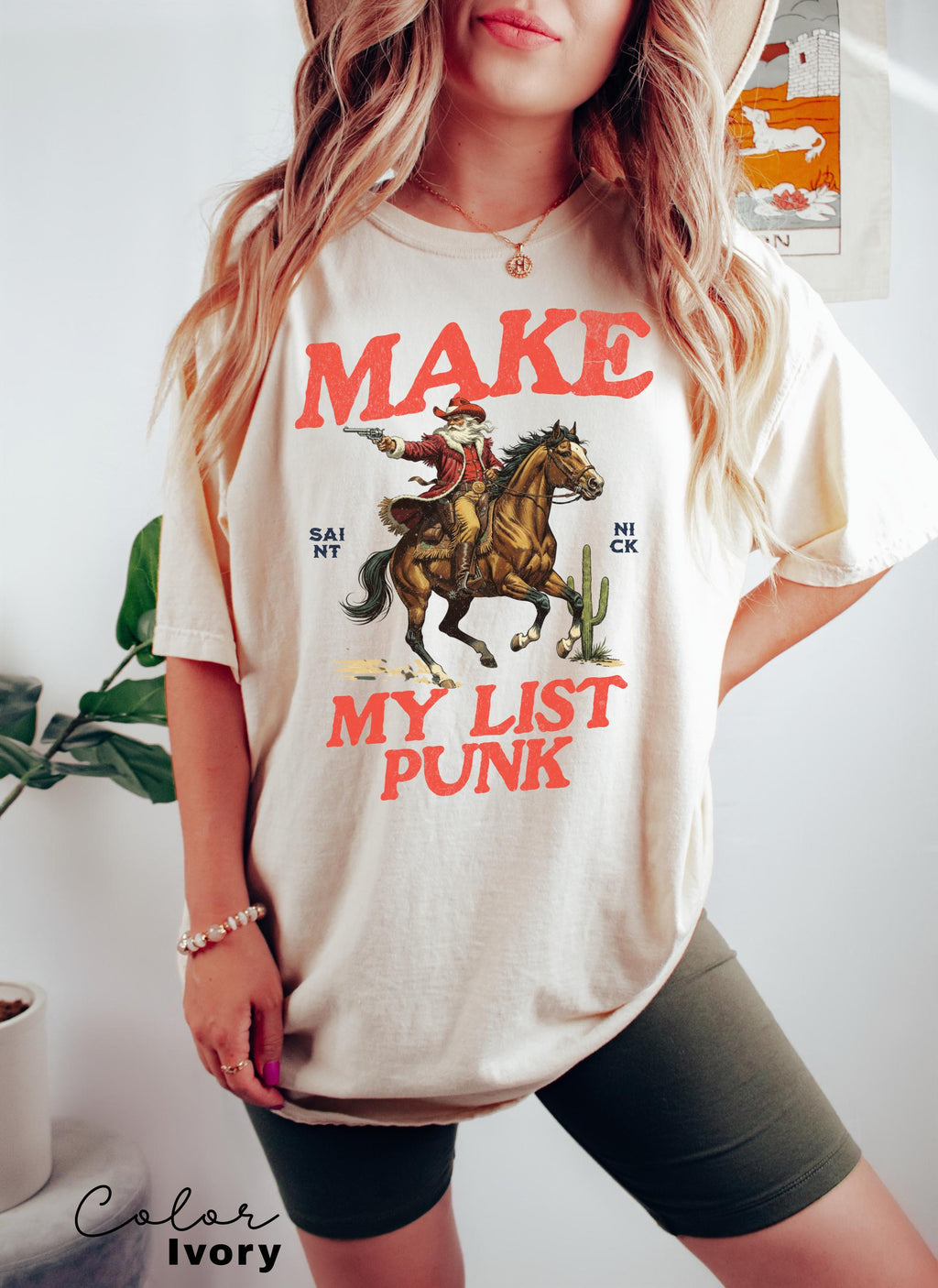 Funny Santa Christmas Shirt, Cowboy Santa, Make My List Punk, Retro Western Santa, Christmas Sarcastic Shirt,