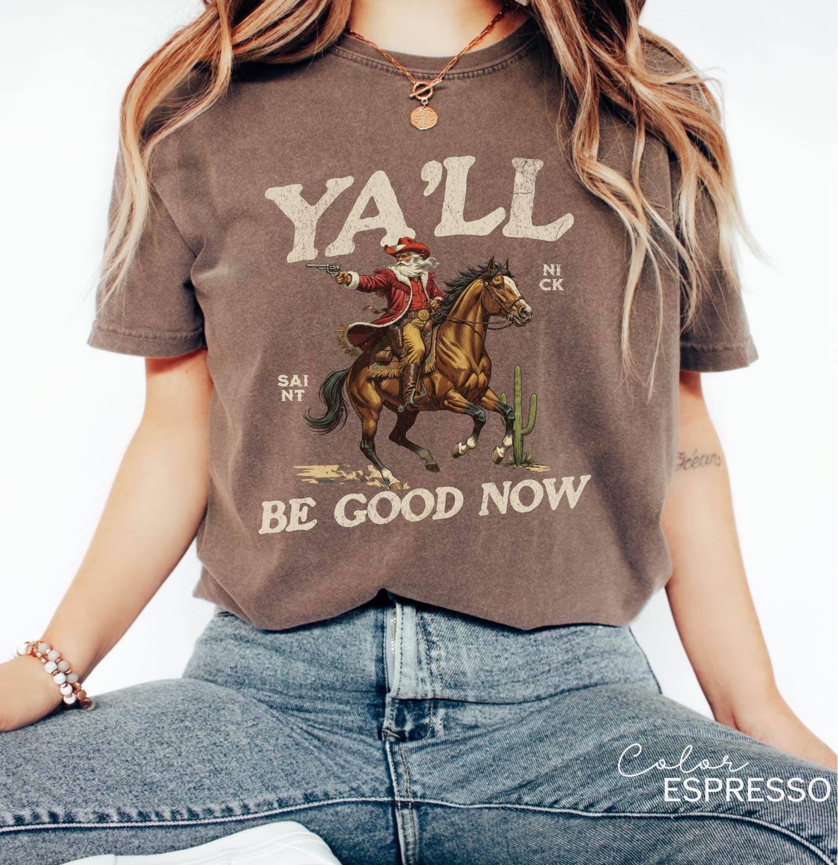 Funny Santa Christmas Shirt, Cowboy Santa, Make My List Punk, Retro Western Santa, Christmas Sarcastic Shirt,