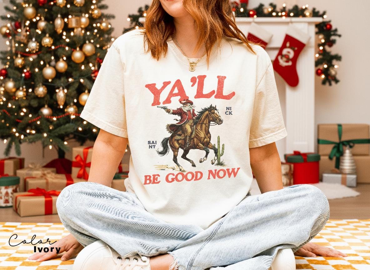 Funny Santa Christmas Shirt, Cowboy Santa, Make My List Punk, Retro Western Santa, Christmas Sarcastic Shirt,