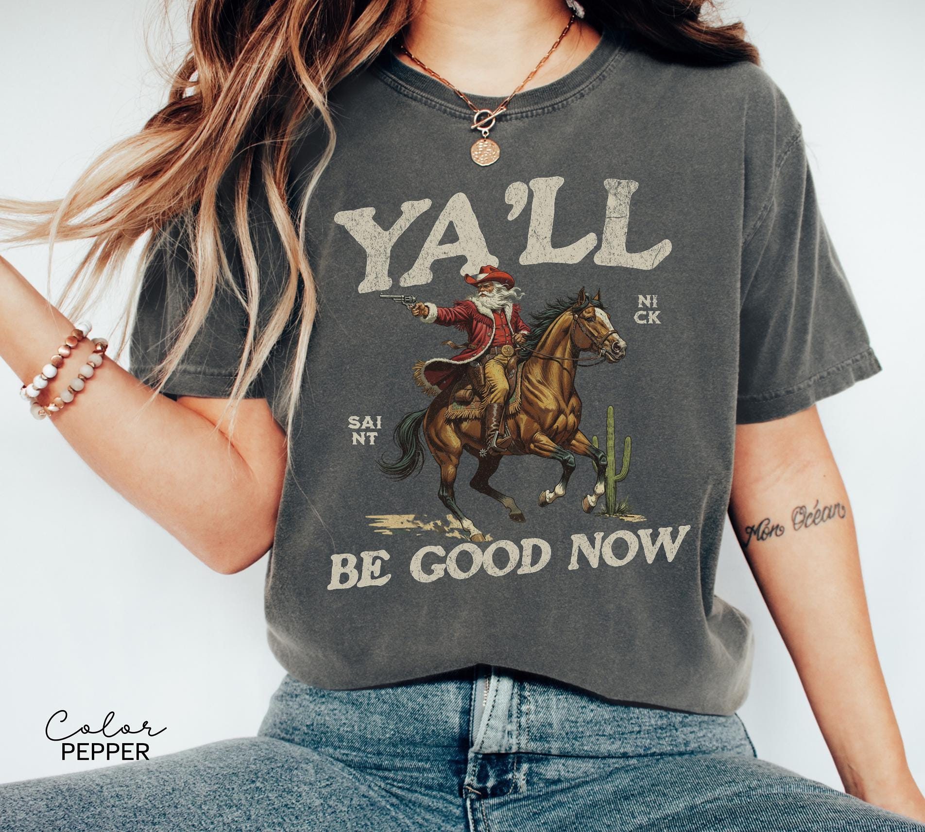 Funny Santa Christmas Shirt, Cowboy Santa, Make My List Punk, Retro Western Santa, Christmas Sarcastic Shirt,