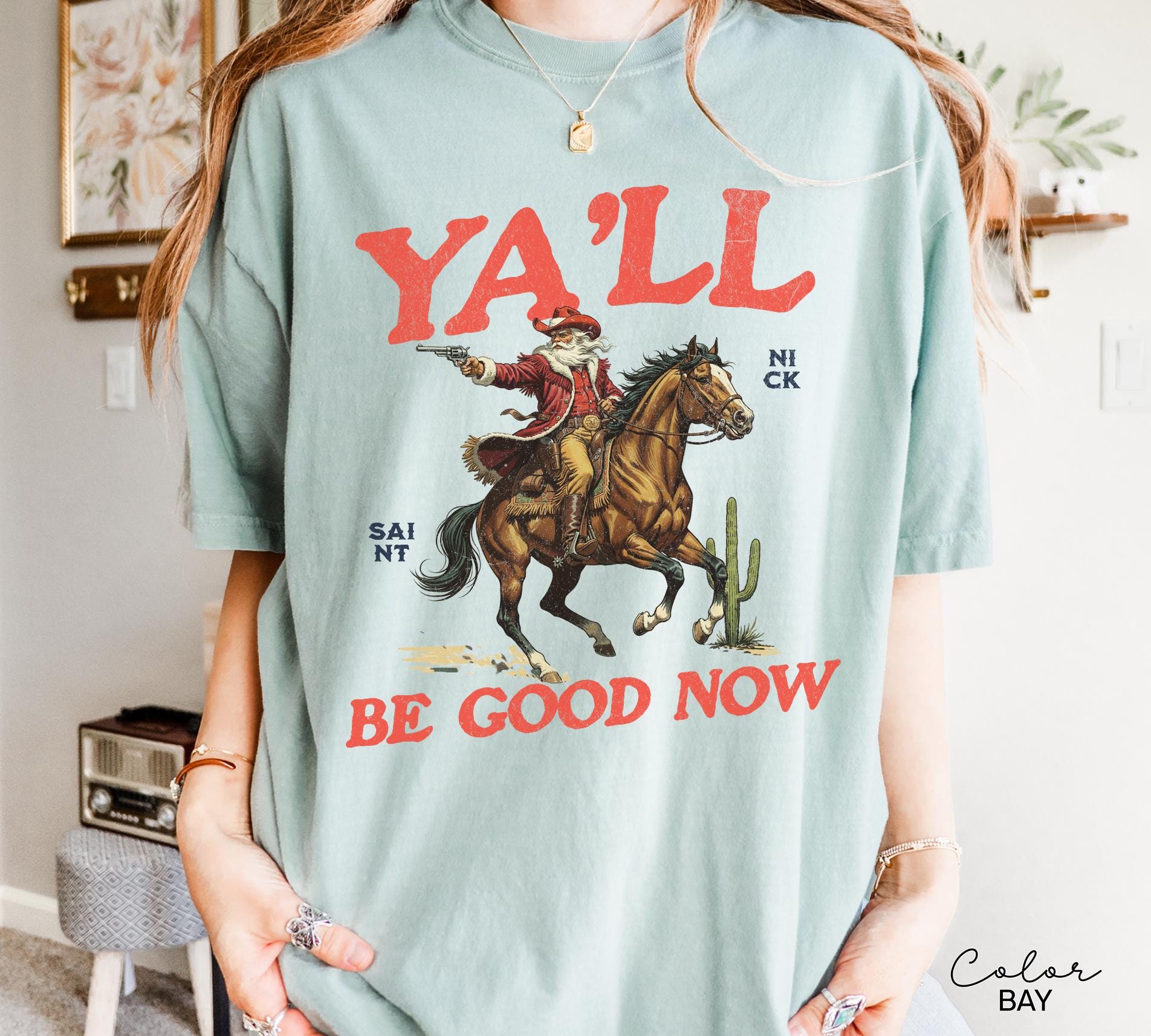 Funny Santa Christmas Shirt, Cowboy Santa, Make My List Punk, Retro Western Santa, Christmas Sarcastic Shirt,