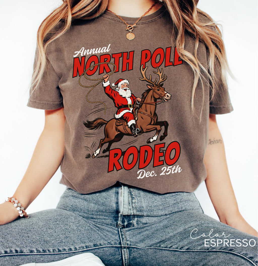 Retro Christmas North Pole Rodeo Shirt, Cowboy Santa Western Roping Christmas Shirt, Howdy Christmas T-shirt, Cowgirl Gift Wrangling Santa