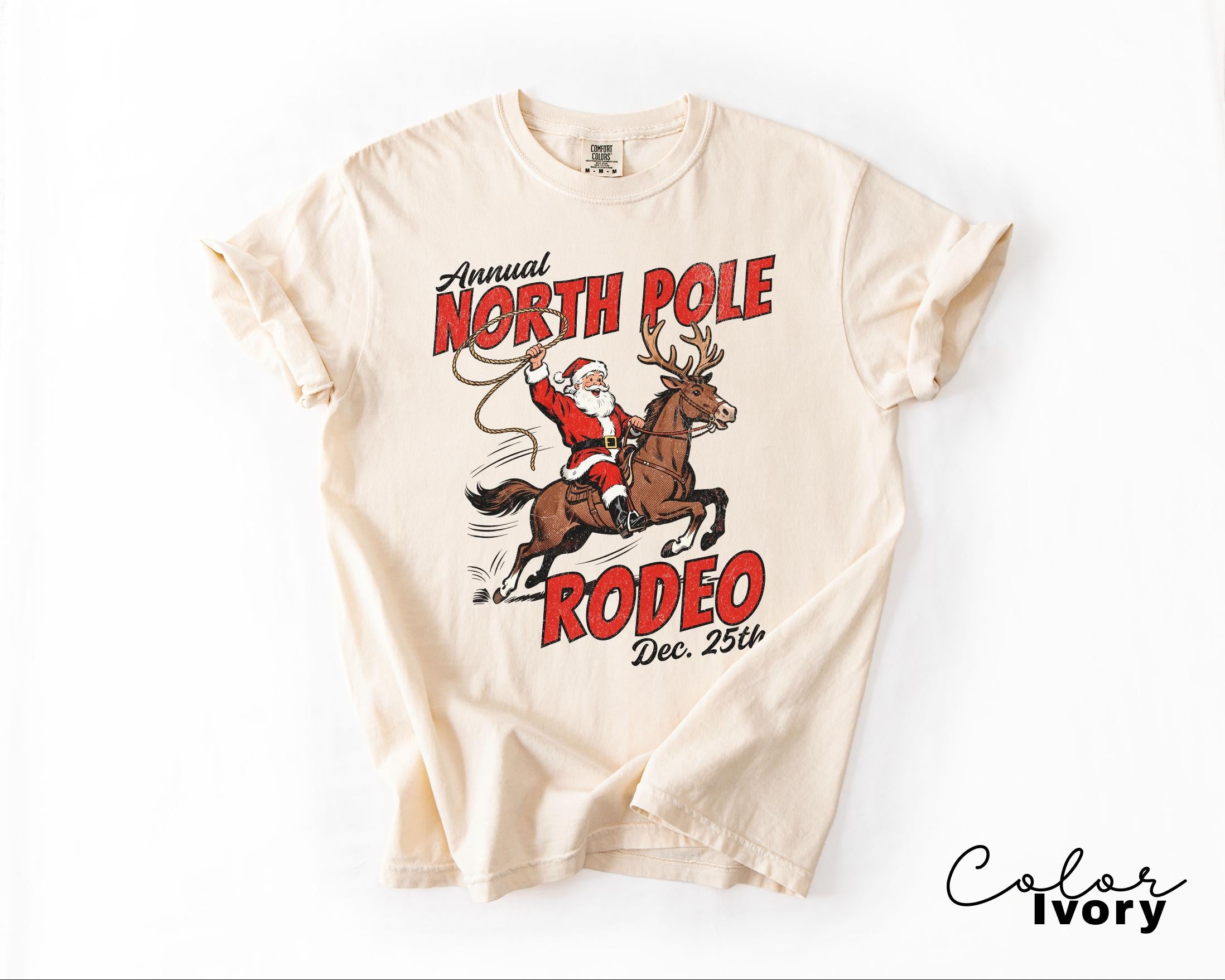 Retro Christmas North Pole Rodeo Shirt, Cowboy Santa Western Roping Christmas Shirt, Howdy Christmas T-shirt, Cowgirl Gift Wrangling Santa