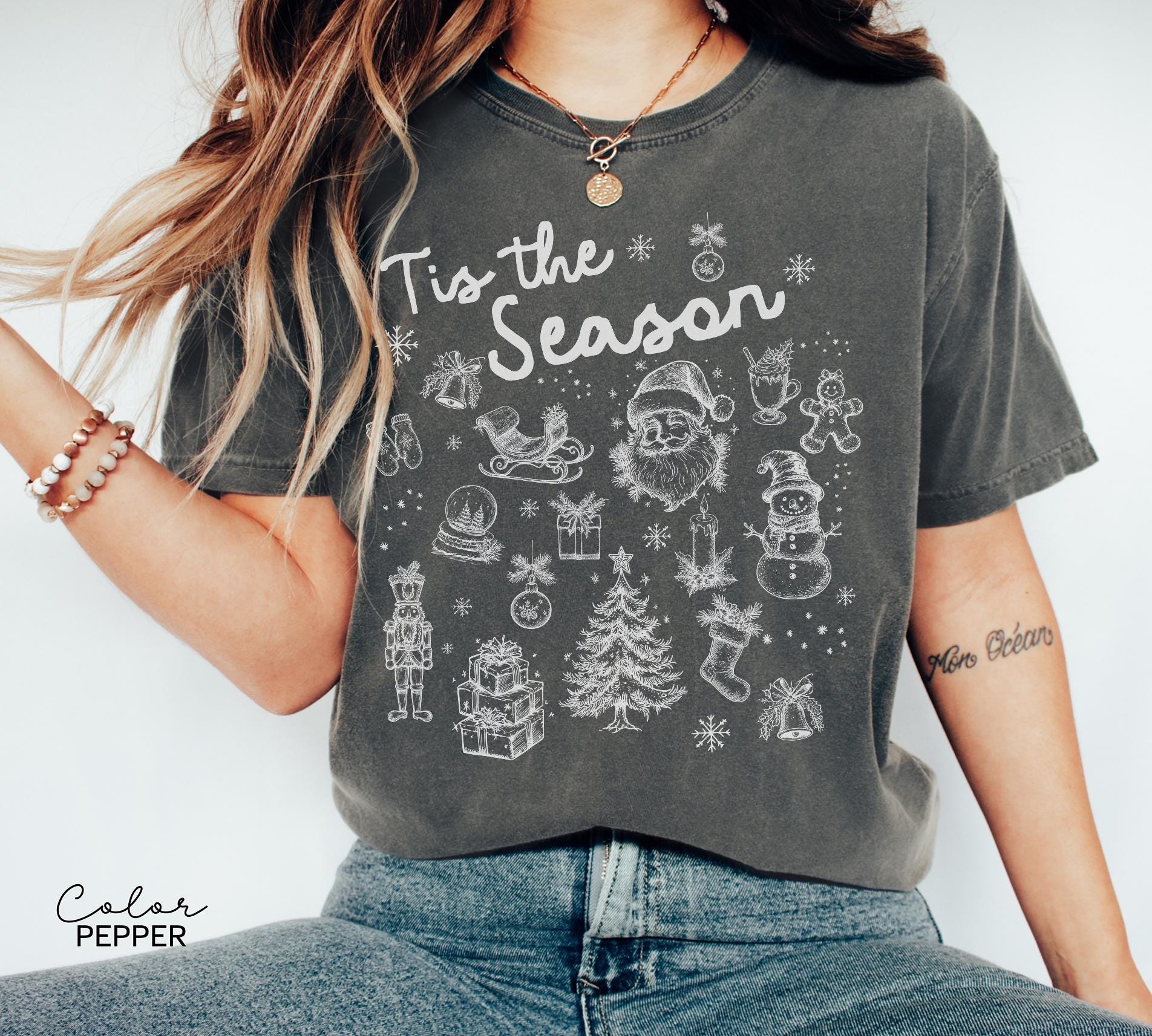 Tis the Season Christmas Shirt, Comfort Colors Shirt, Doodle Retro Vintage Style Tee