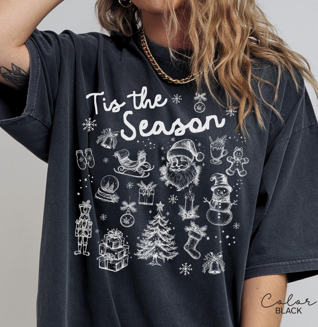 Tis the Season Christmas Shirt, Comfort Colors Shirt, Doodle Retro Vintage Style Tee