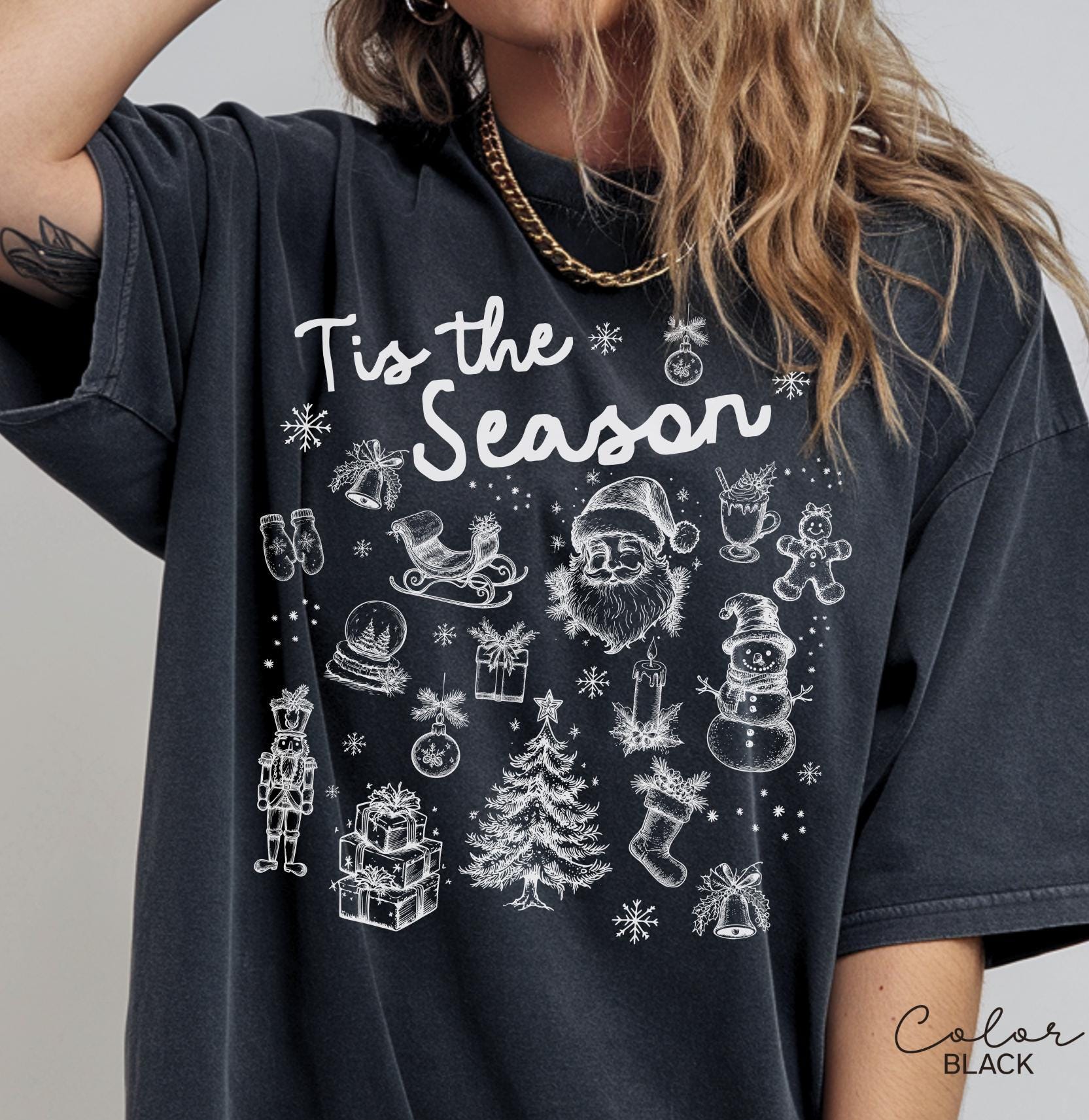 Tis the Season Christmas Shirt, Comfort Colors Shirt, Doodle Retro Vintage Style Tee