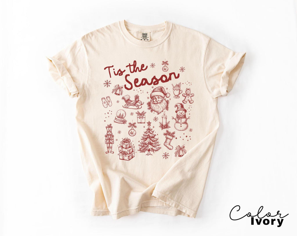 Tis the Season Christmas Shirt, Comfort Colors Shirt, Doodle Retro Vintage Style Tee