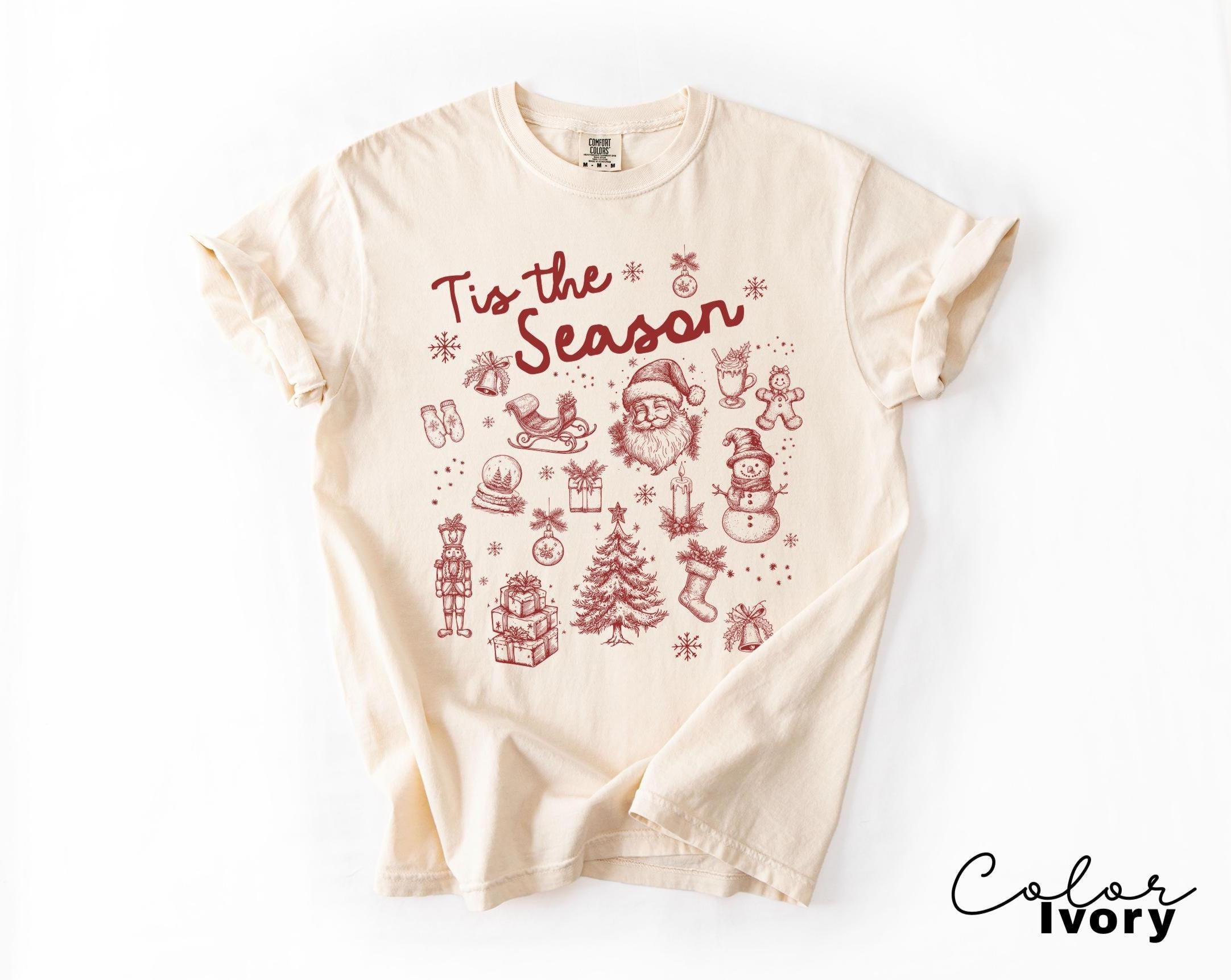 Tis the Season Christmas Shirt, Comfort Colors Shirt, Doodle Retro Vintage Style Tee