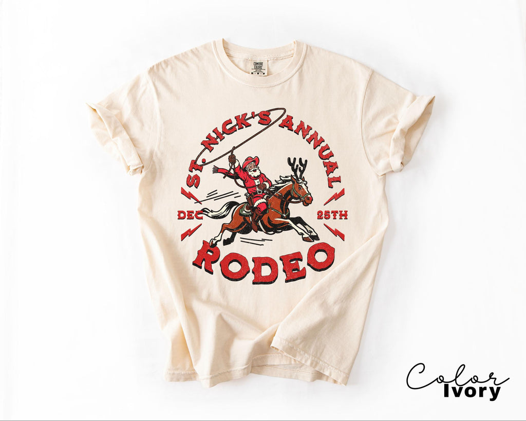 St. Nick's Rodeo Santa Western Roping Christmas Shirt, Vintage Country Christmas T-shirt, Retro Western