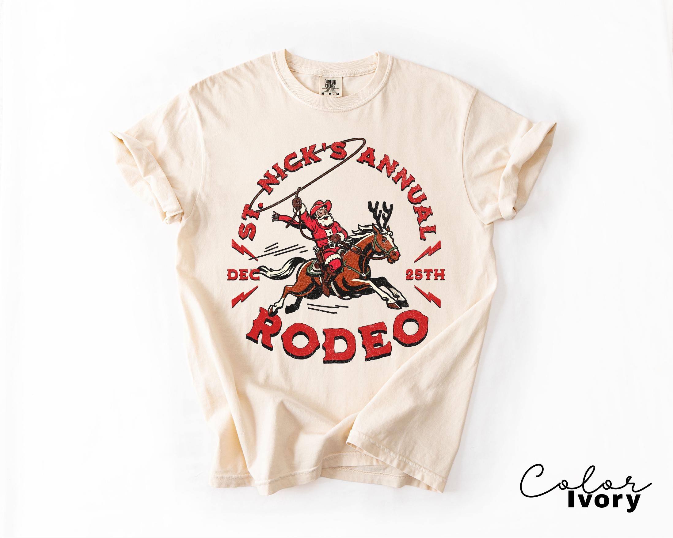 St. Nick's Rodeo Santa Western Roping Christmas Shirt, Vintage Country Christmas T-shirt, Retro Western