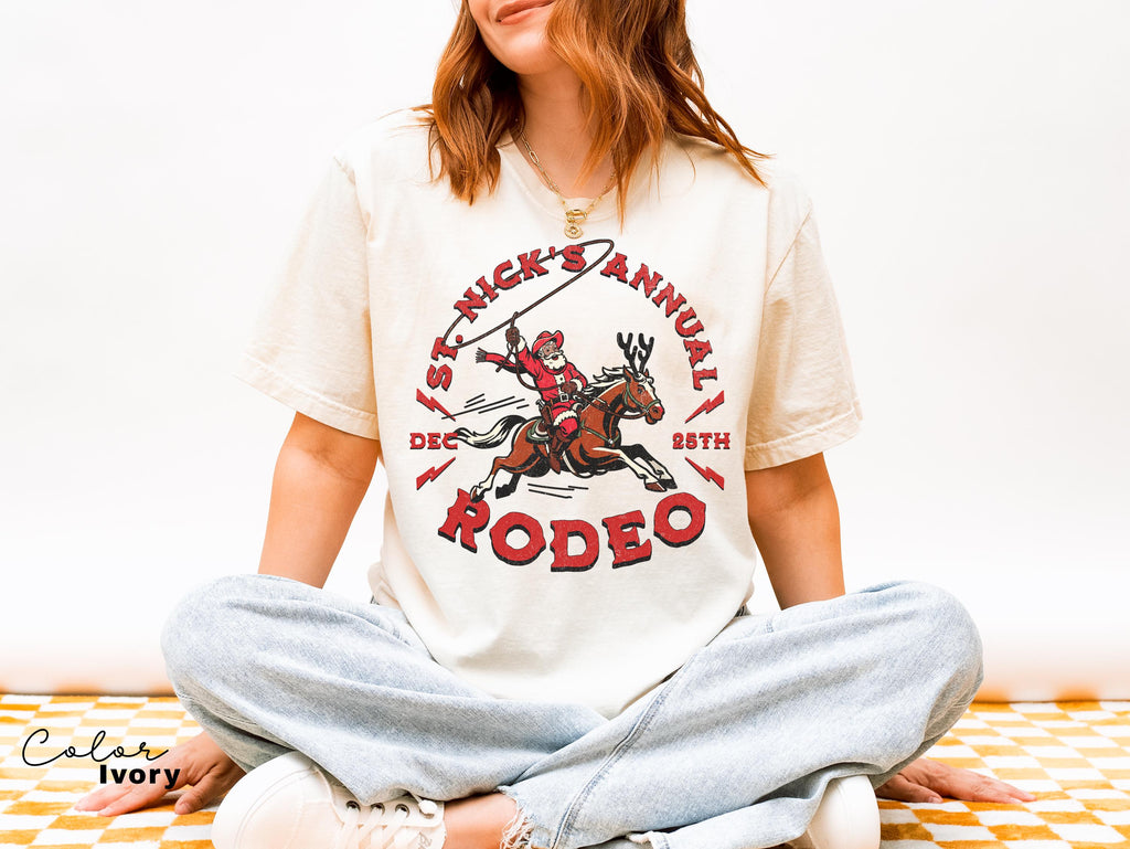 St. Nick's Rodeo Santa Western Roping Christmas Shirt, Vintage Country Christmas T-shirt, Retro Western