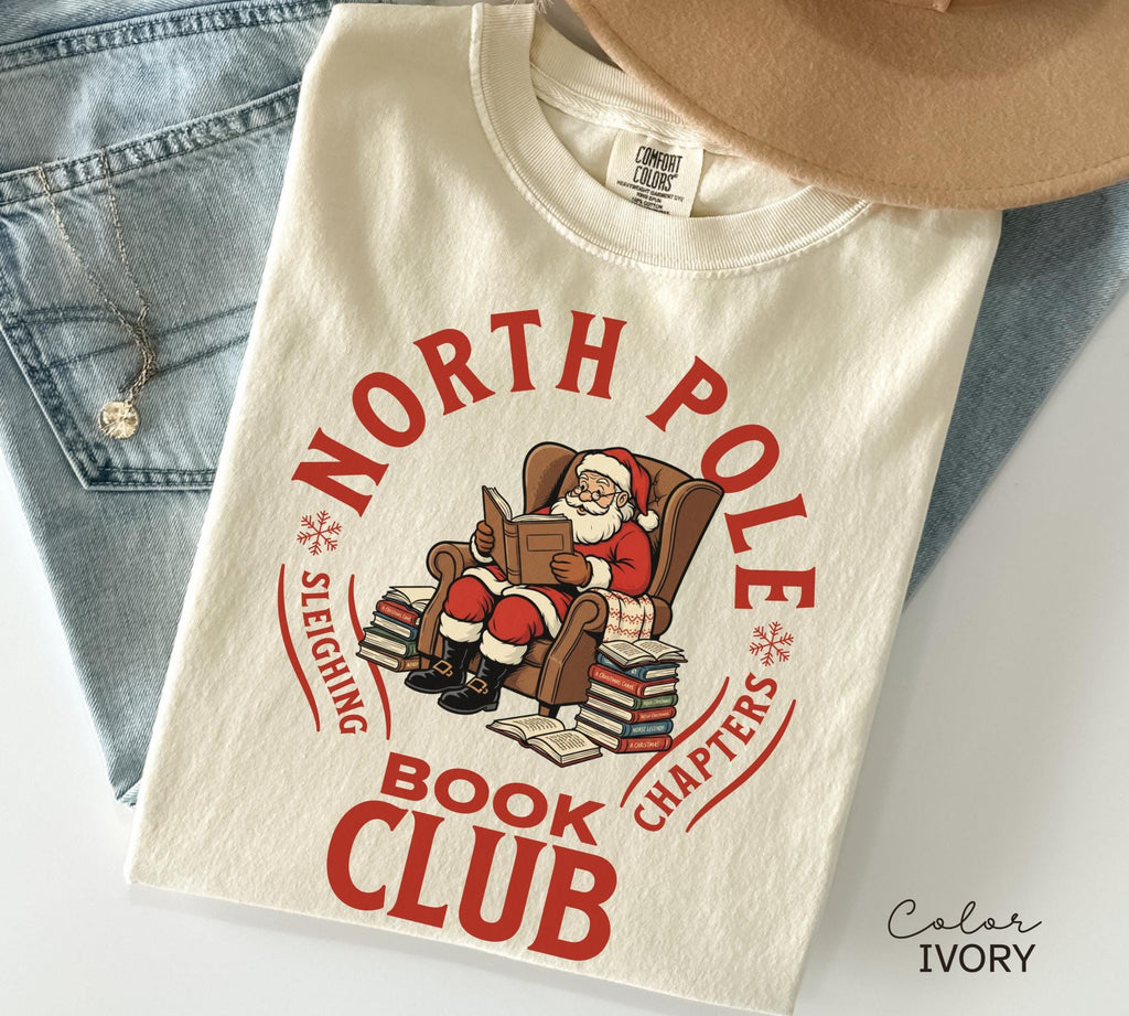 Retro Santa Claus Shirt, North Pole Book Club Shirt, Funny Christmas Shirt, Comfort Colors Shirt, Graphic Tee, Book Lover Gift