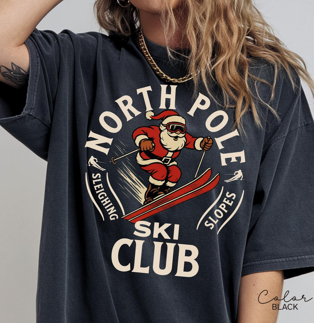 Retro Santa Claus Shirt, North Pole Ski Club, Funny Christmas Shirt, Comfort Colors Shirt, Graphic Tee, Xmas Shirt, Ski Shirt