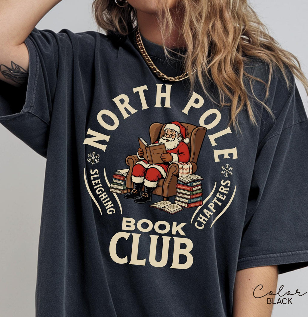 Retro Santa Claus Shirt, North Pole Book Club Shirt, Funny Christmas Shirt, Comfort Colors Shirt, Graphic Tee, Book Lover Gift